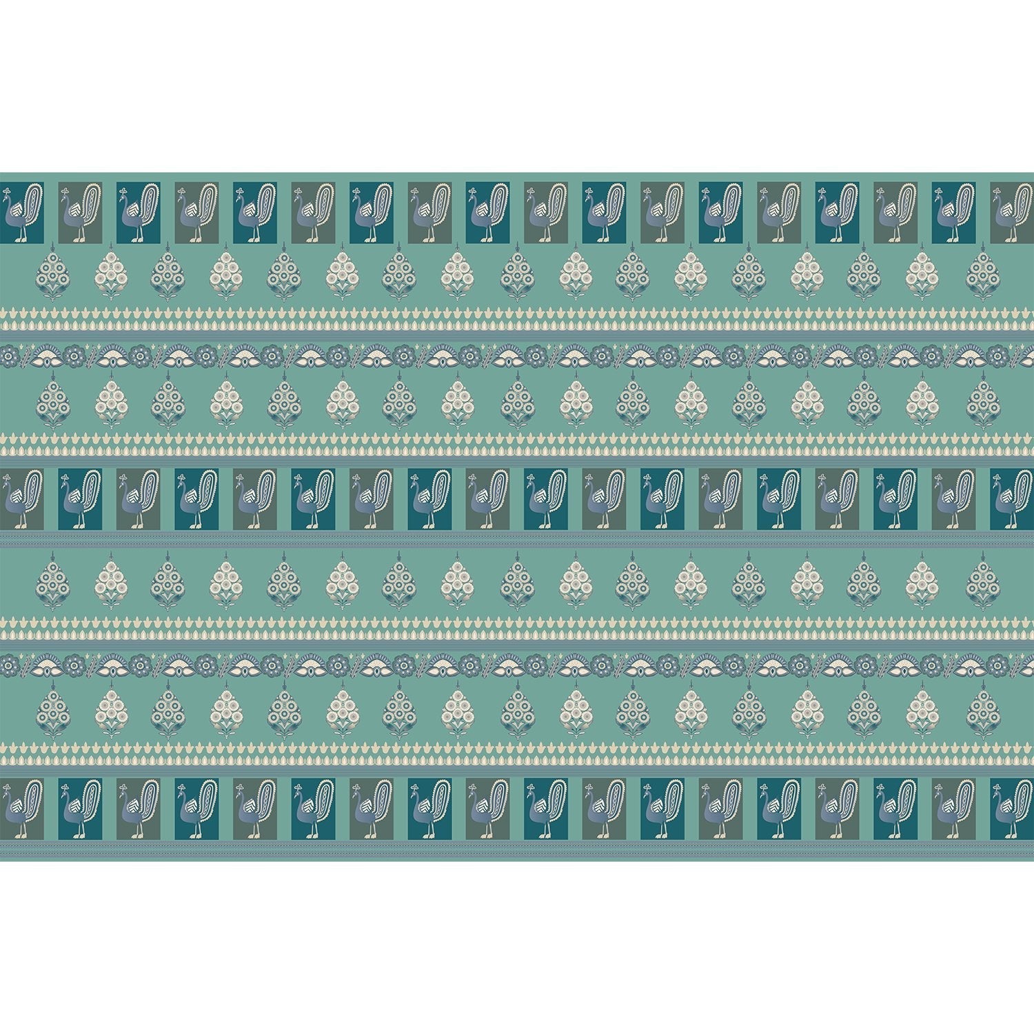 Royal Splendor Peacock design in lea - "chinoiserie" wallpaper mural-equal final