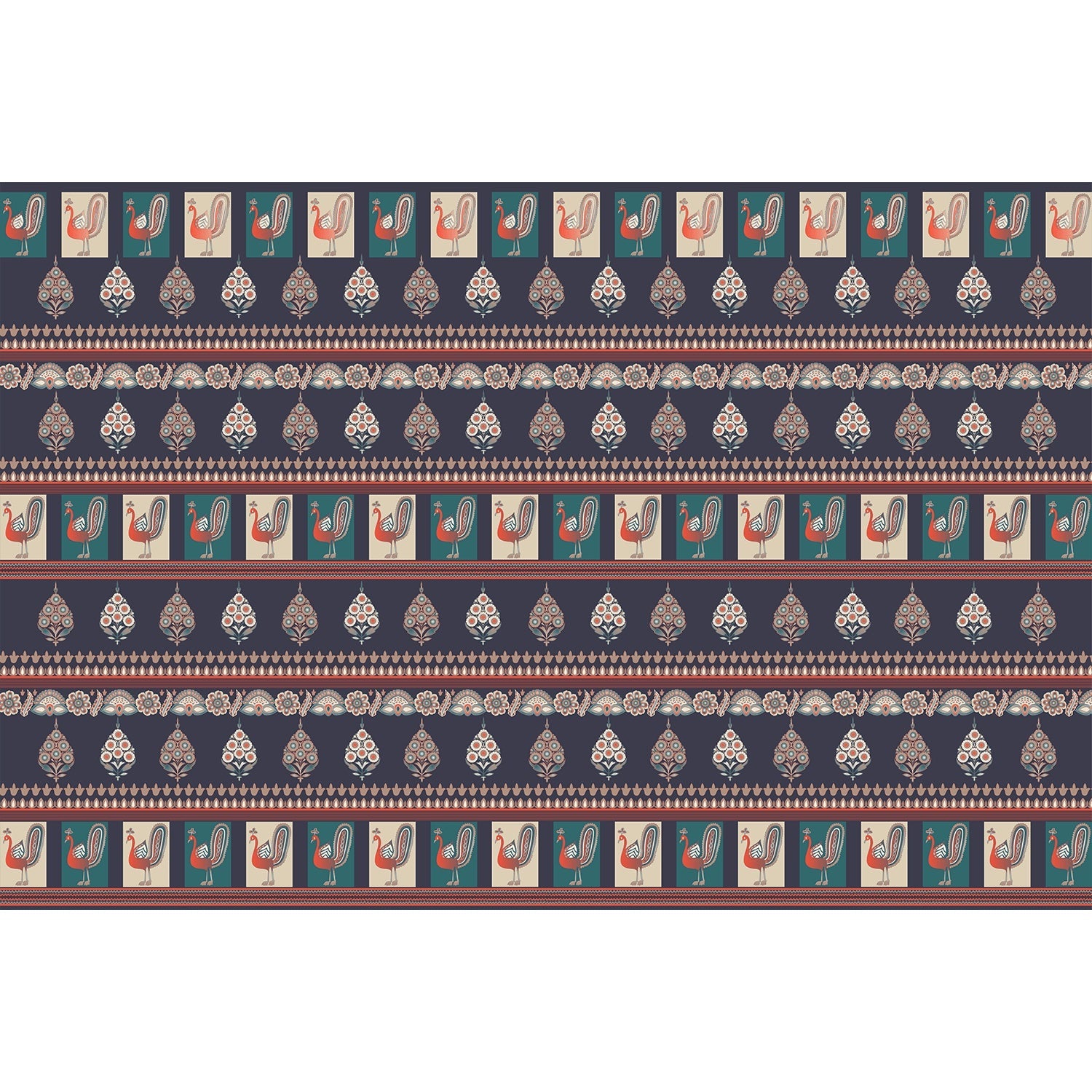 Royal Splendor Peacock design in lea - "chinoiserie" wallpaper mural-equal final