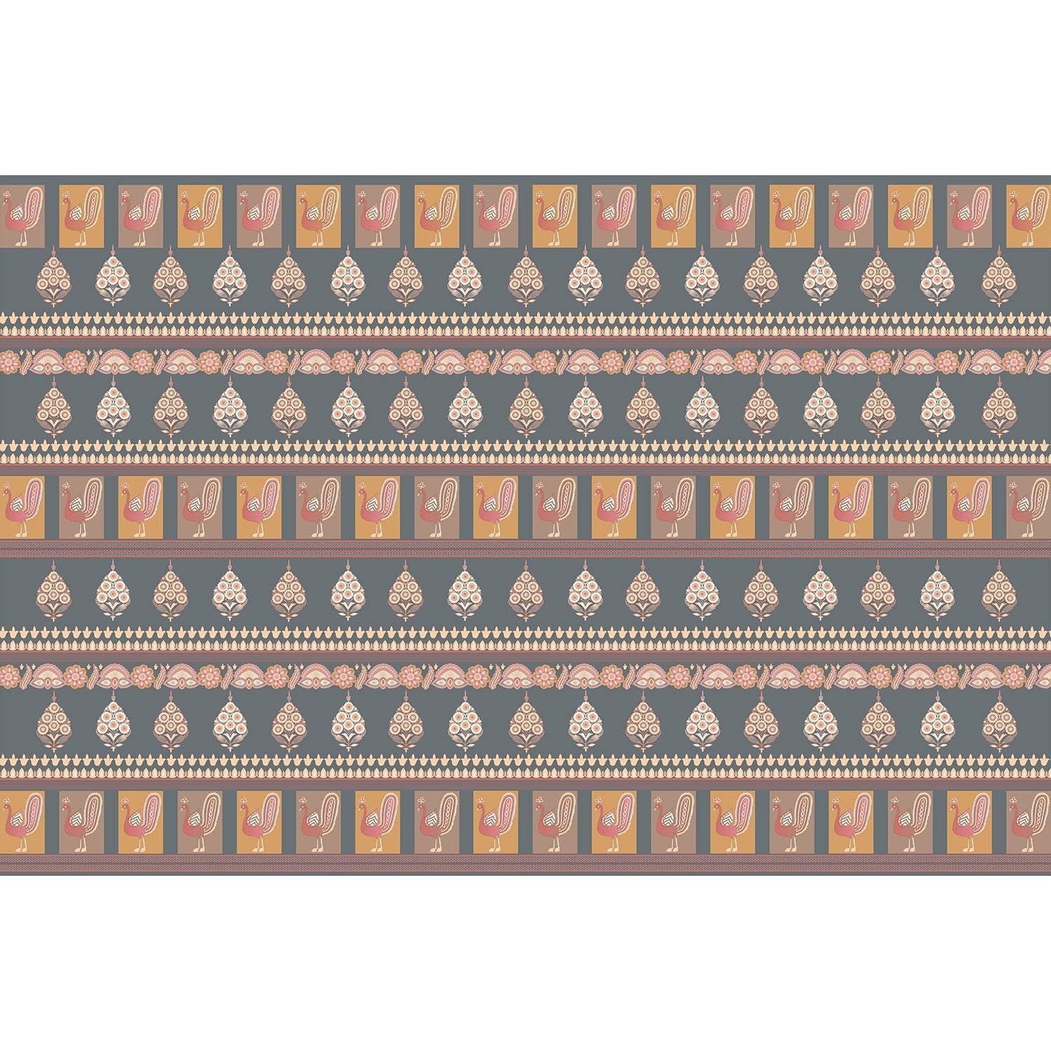 Royal Splendor Peacock design in lea - "chinoiserie" wallpaper mural-equal final