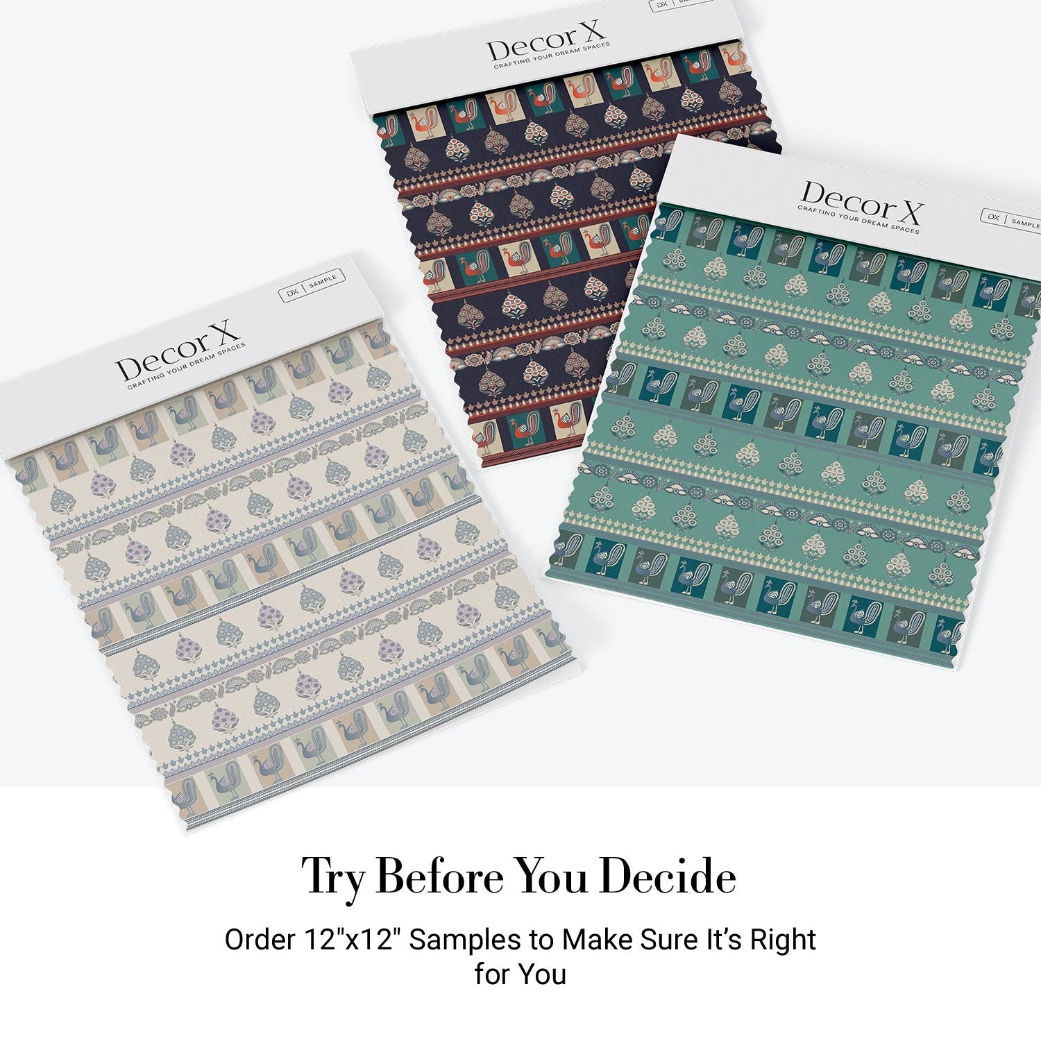 Repeating rows of blue peacocks and paisley motifs in soft gray traditional style - view 19 - final all-groups samples