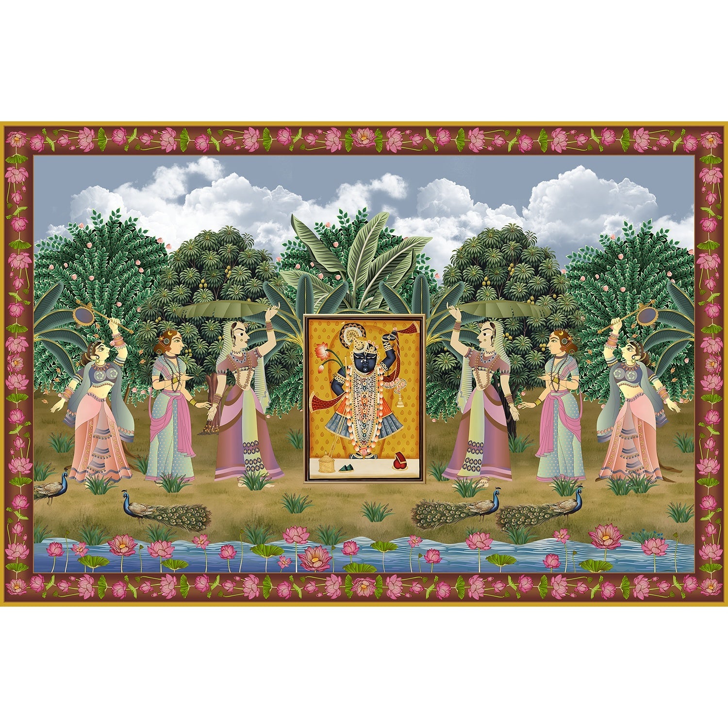 "Shrinathji divine darshan in lea - religion wallpaper mural-equal final"