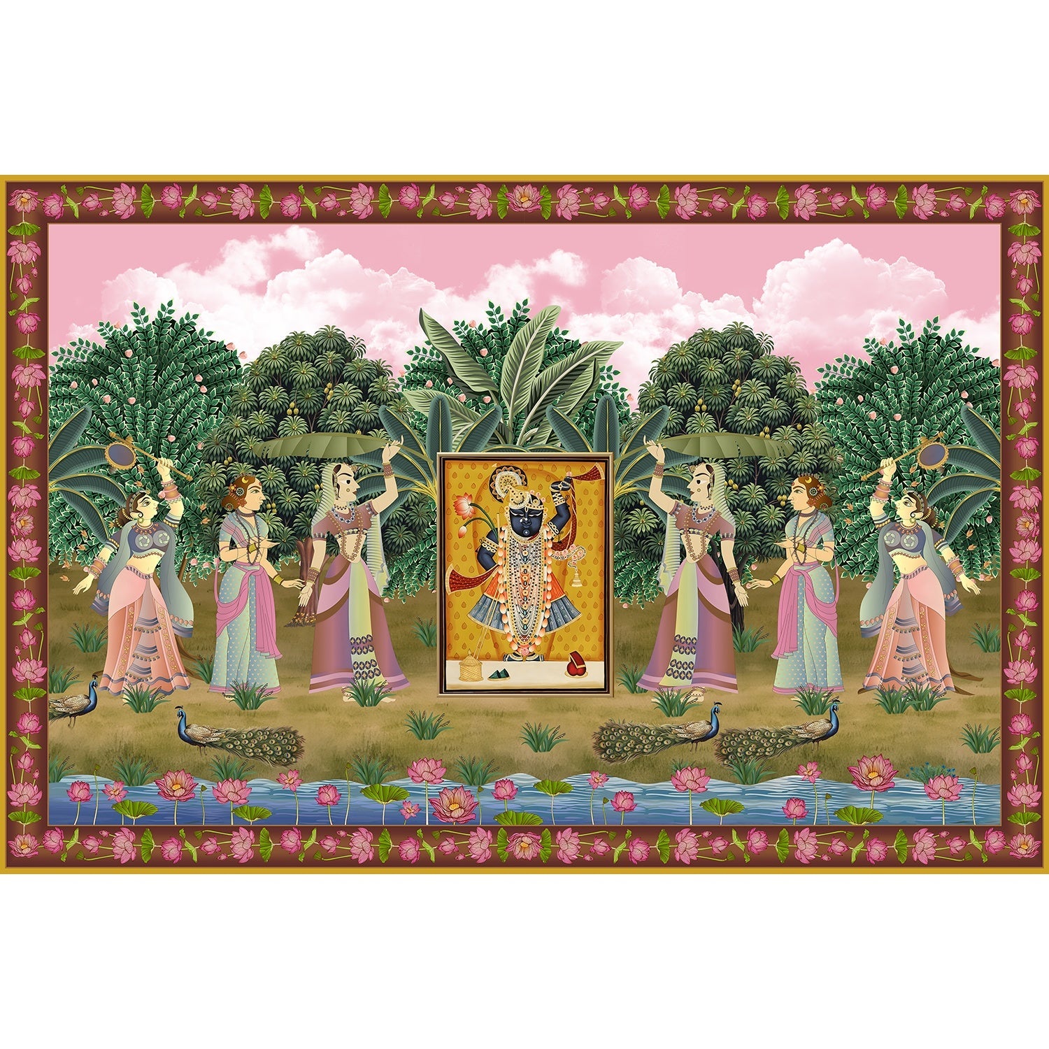 "Shrinathji divine darshan in lea - religion wallpaper mural-equal final"