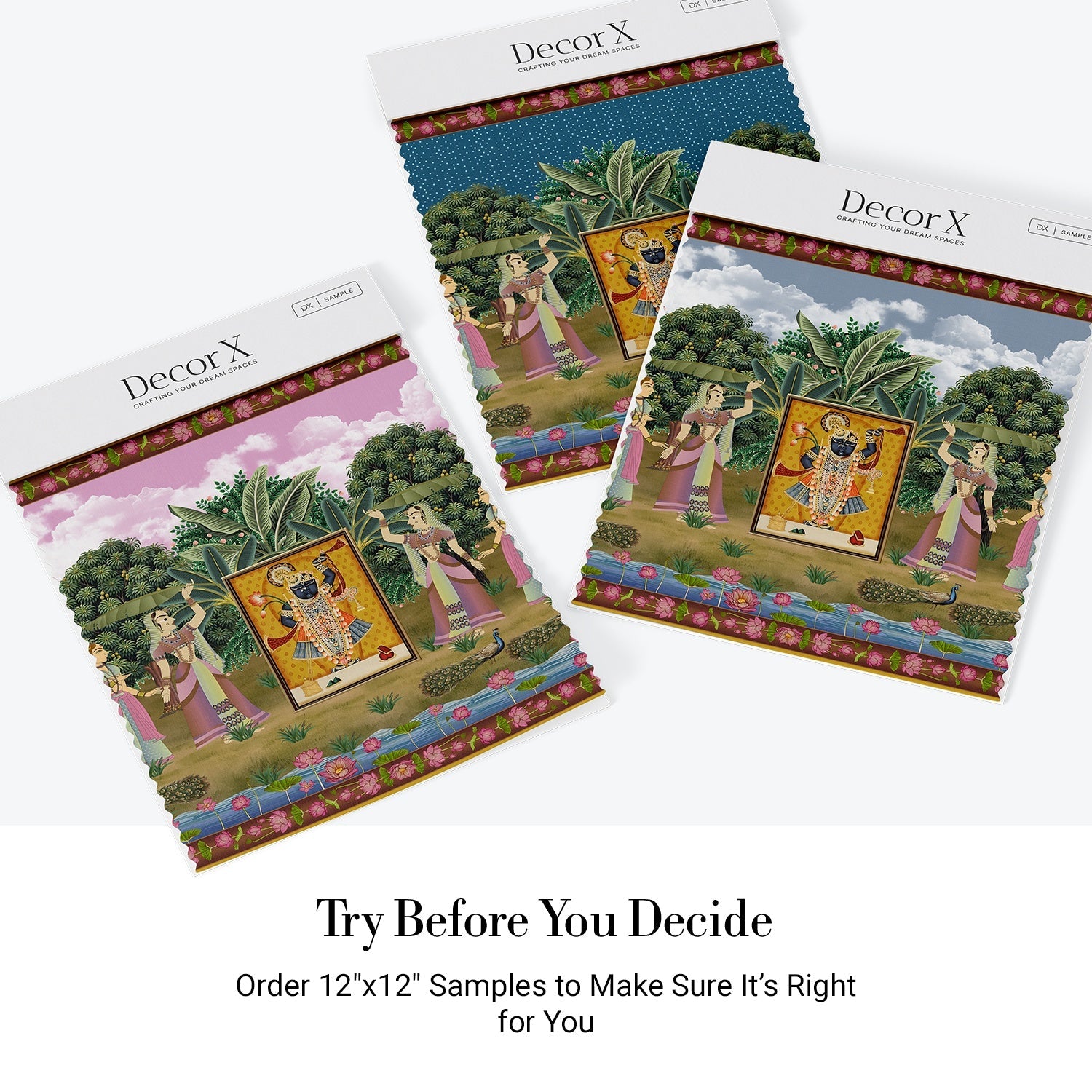 Traditional Pichwai painting with divine shrine surrounded by garden dancers and lotus flowers - view 19 - final all-groups samples