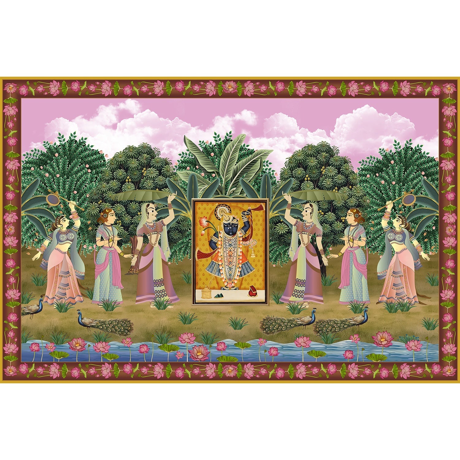 "Shrinathji divine darshan in lea - religion wallpaper mural-equal final"