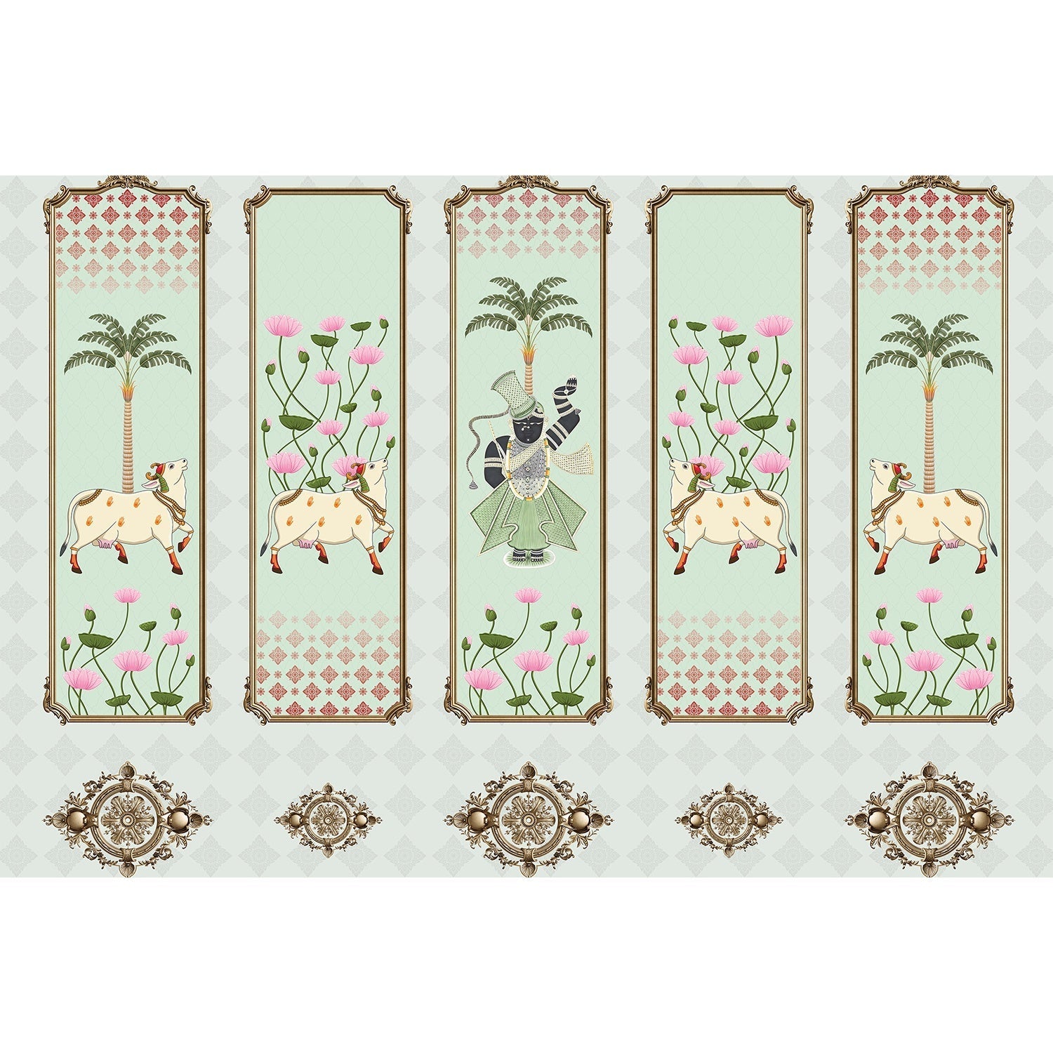 Divine Lotus Harmony 3d Pichwai wallpaper mural in lea - 3d wallpaper mural-equal final