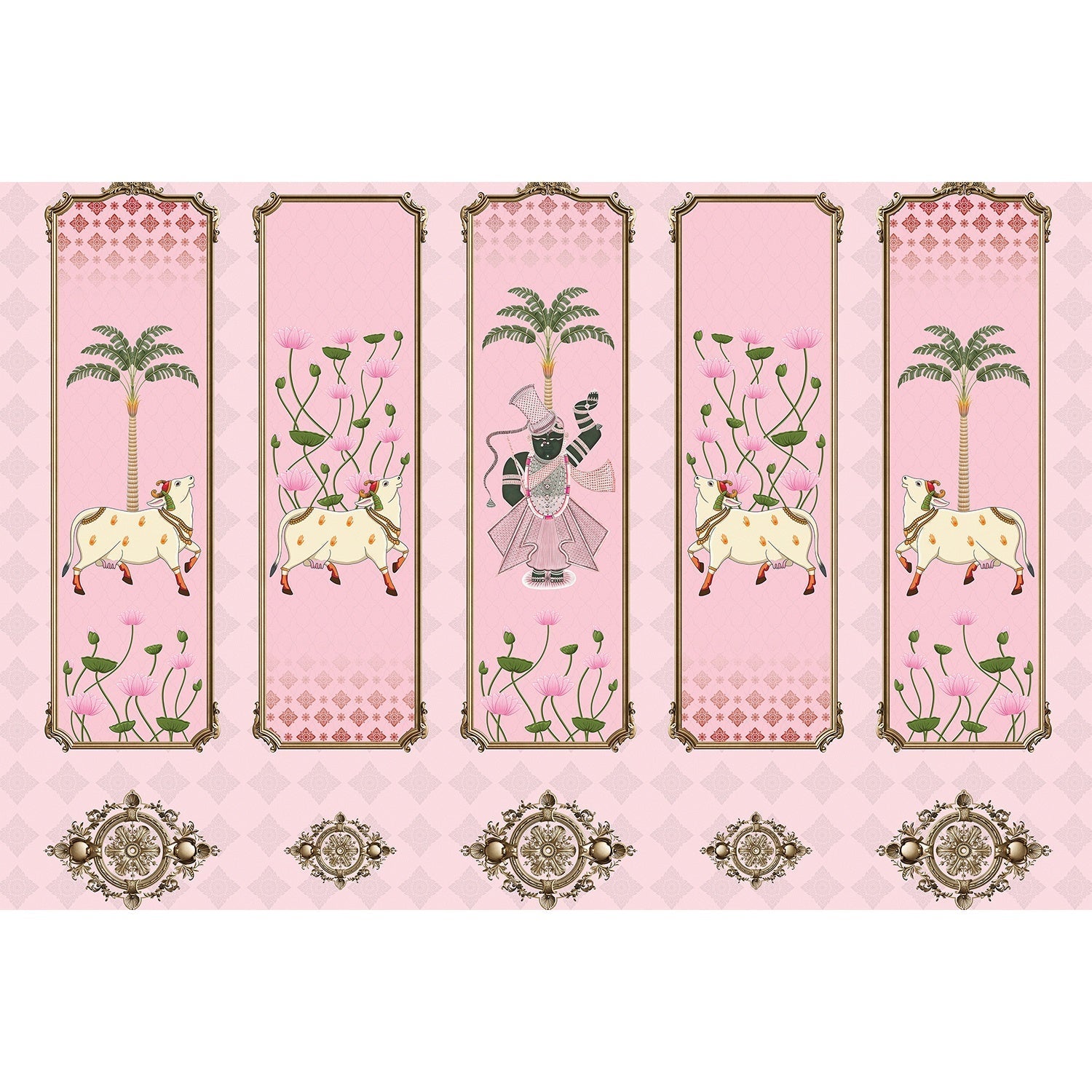 Divine Lotus Harmony 3d Pichwai wallpaper mural in lea - 3d wallpaper mural-equal final