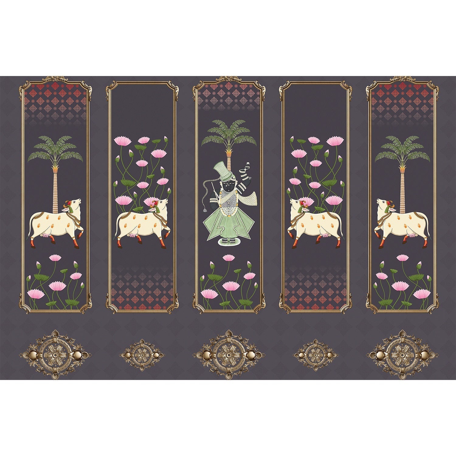 Divine Lotus Harmony 3d Pichwai wallpaper mural in lea - 3d wallpaper mural-equal final