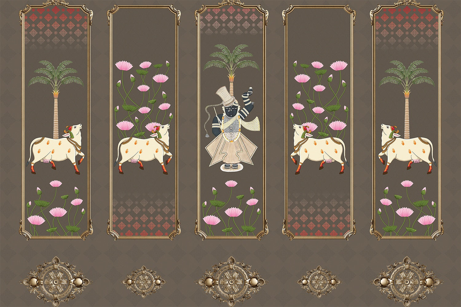 Divine Lotus Harmony 3d Pichwai wallpaper mural in lea - "3d" wallpaper mural-inequal final