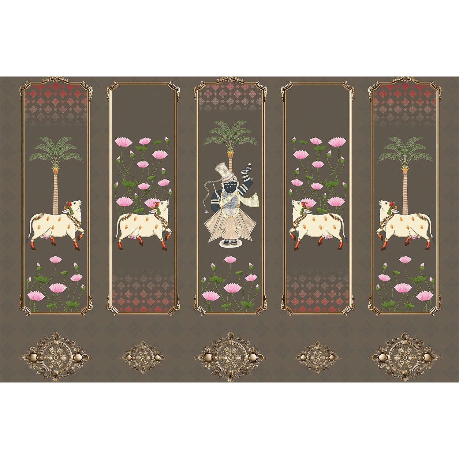 Divine Lotus Harmony 3d Pichwai wallpaper mural in lea - 3d wallpaper mural-equal final