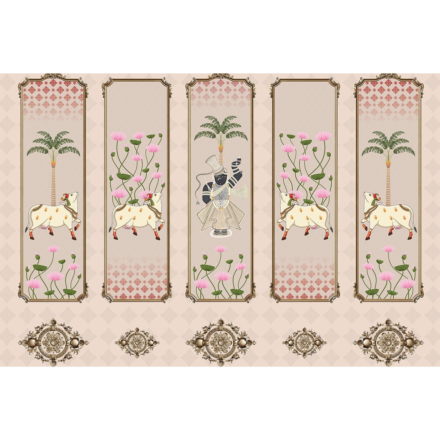 Divine Lotus Harmony 3d Pichwai wallpaper mural in lea - 3d wallpaper mural-equal final