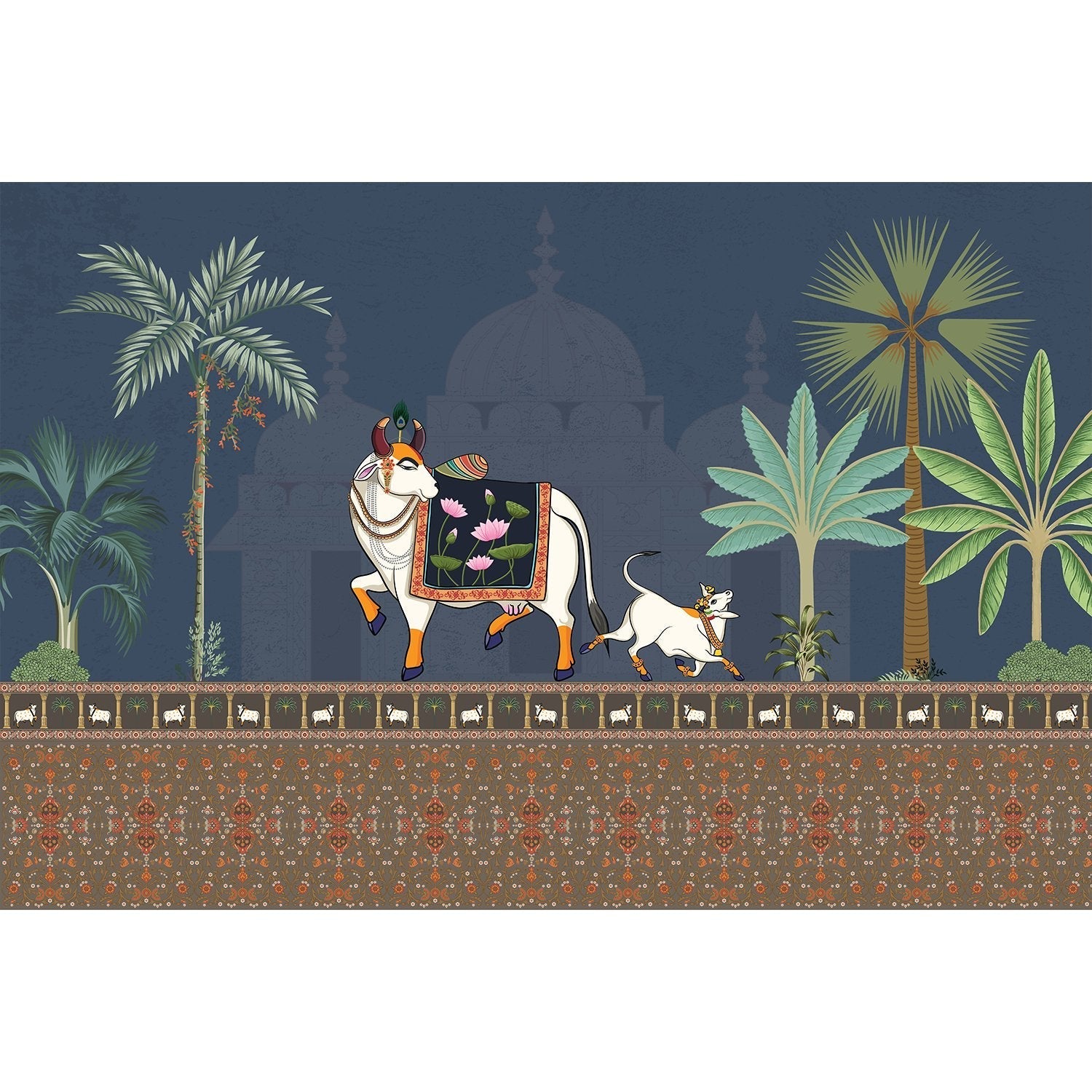 "Intricate lea Pichwai art - "mughal" wallpaper mural-equal final"