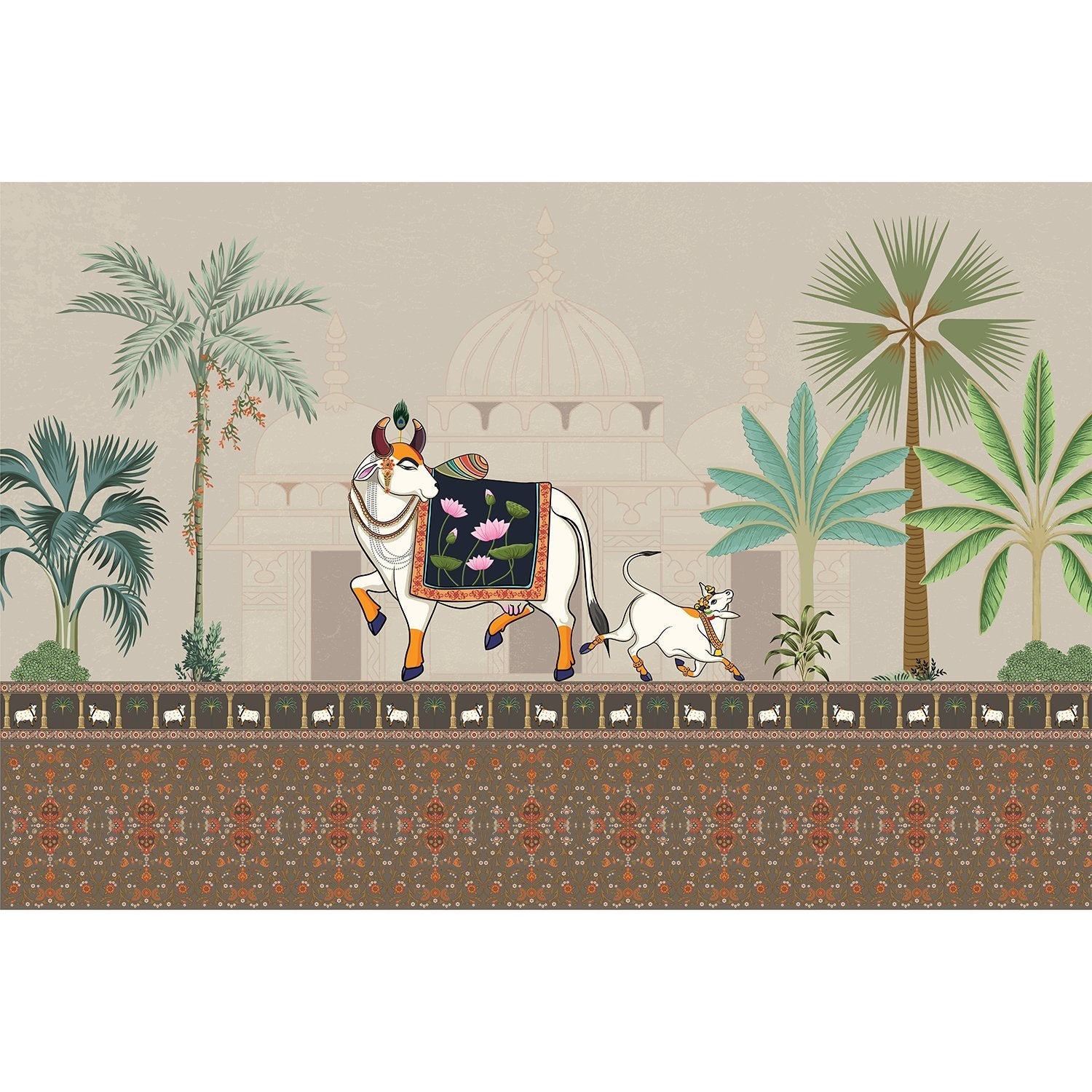 "Intricate lea Pichwai art - "mughal" wallpaper mural-equal final"