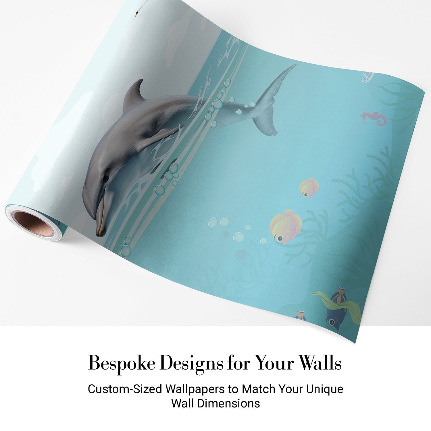 Whimsical underwater scene with dolphin, flying birds and decorative eyelashes in turquoise waters - view 12 - final