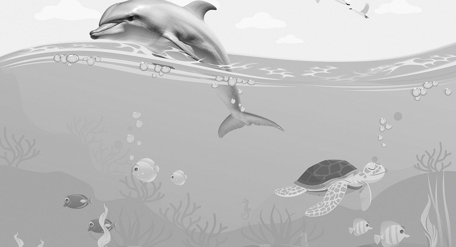 "Underwater marine life scene in lea - "marine and ocean" wallpaper mural-inequal final"