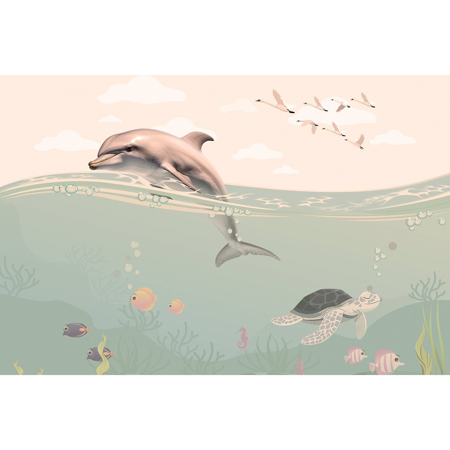 Underwater marine life scene in lea - "marine and ocean" wallpaper mural-equal final