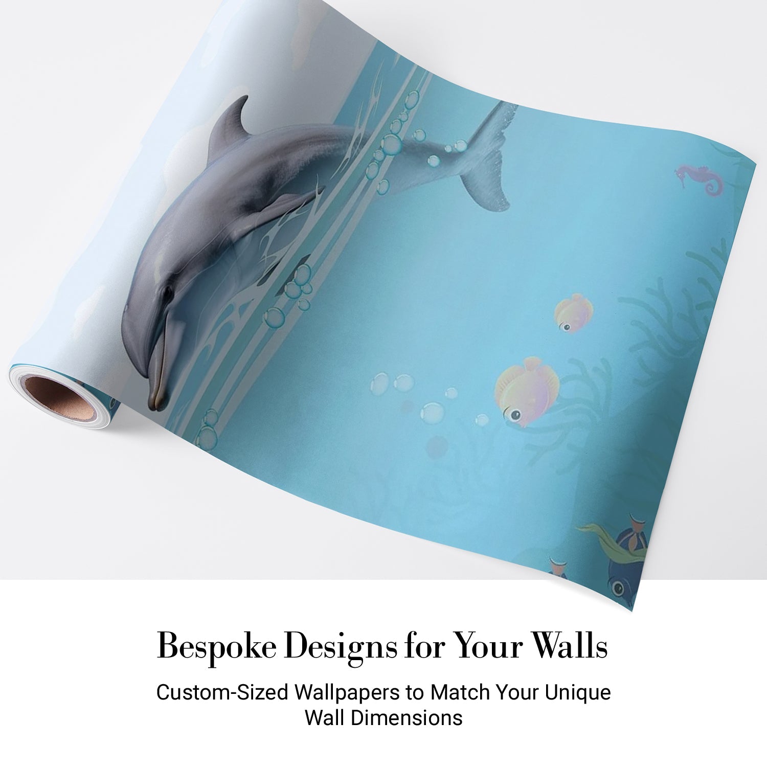 Whimsical underwater scene with dolphin, flying birds and decorative eyelashes in turquoise waters - view 5 - final