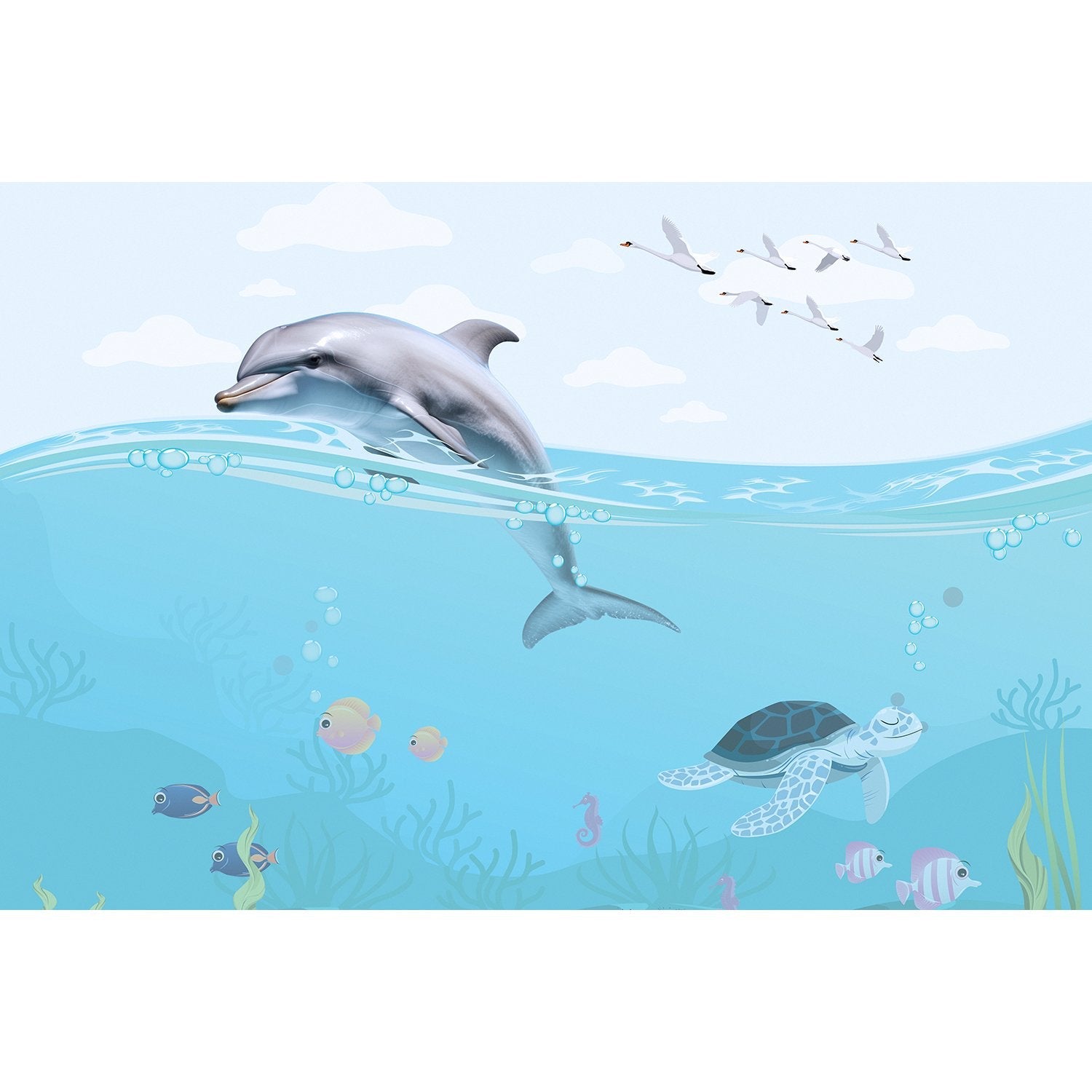 Underwater marine life scene in lea - "marine and ocean" wallpaper mural-equal final