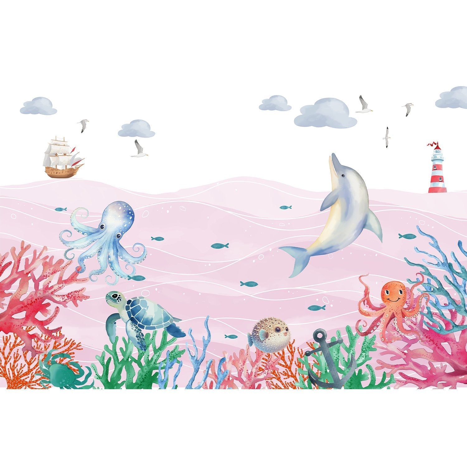 "Vibrant lea underwater marine scene - kids wallpaper mural-equal final"