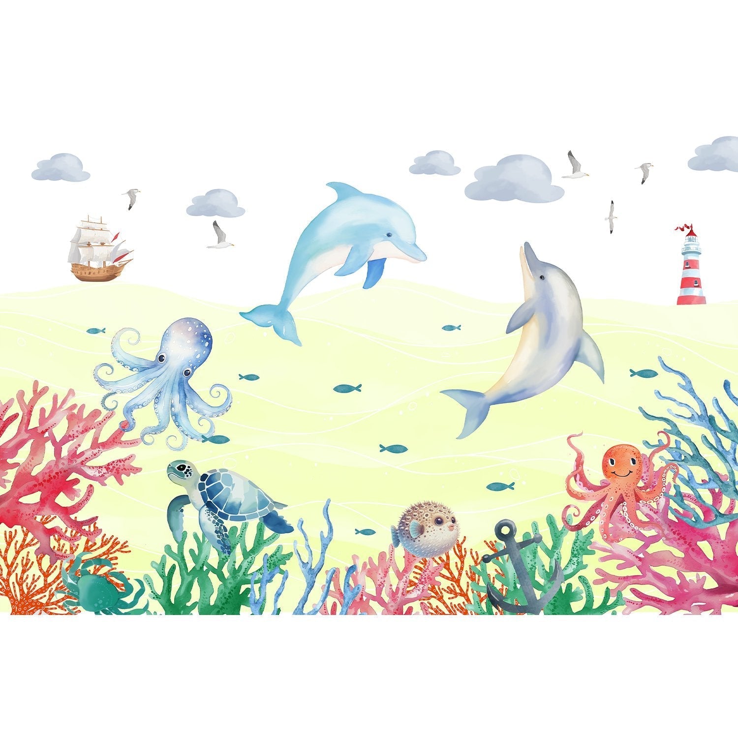 "Vibrant lea underwater marine scene - kids wallpaper mural-equal final"