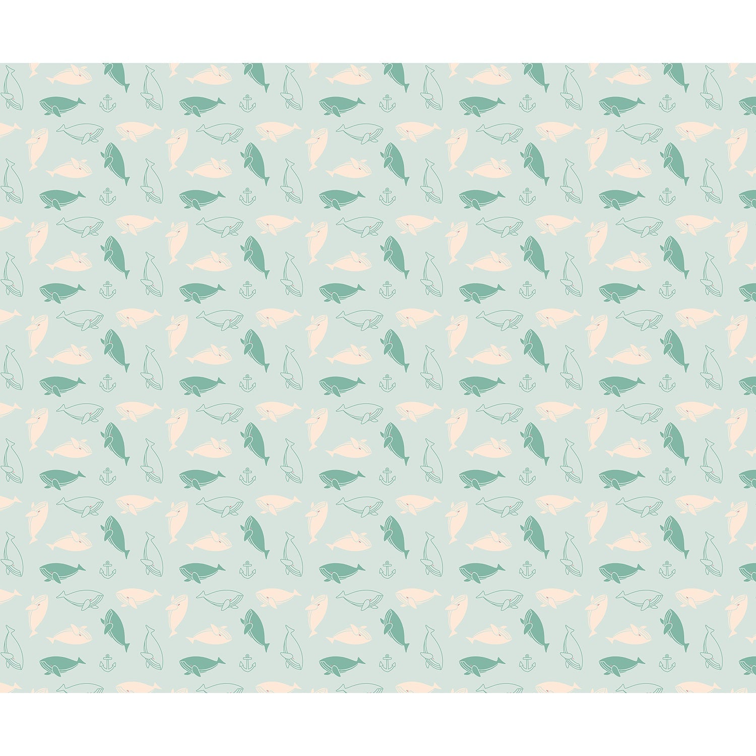 repeat-full-square Repeating whale silhouettes in soft blue and peach tones create whimsical nautical pattern - view 10 - final