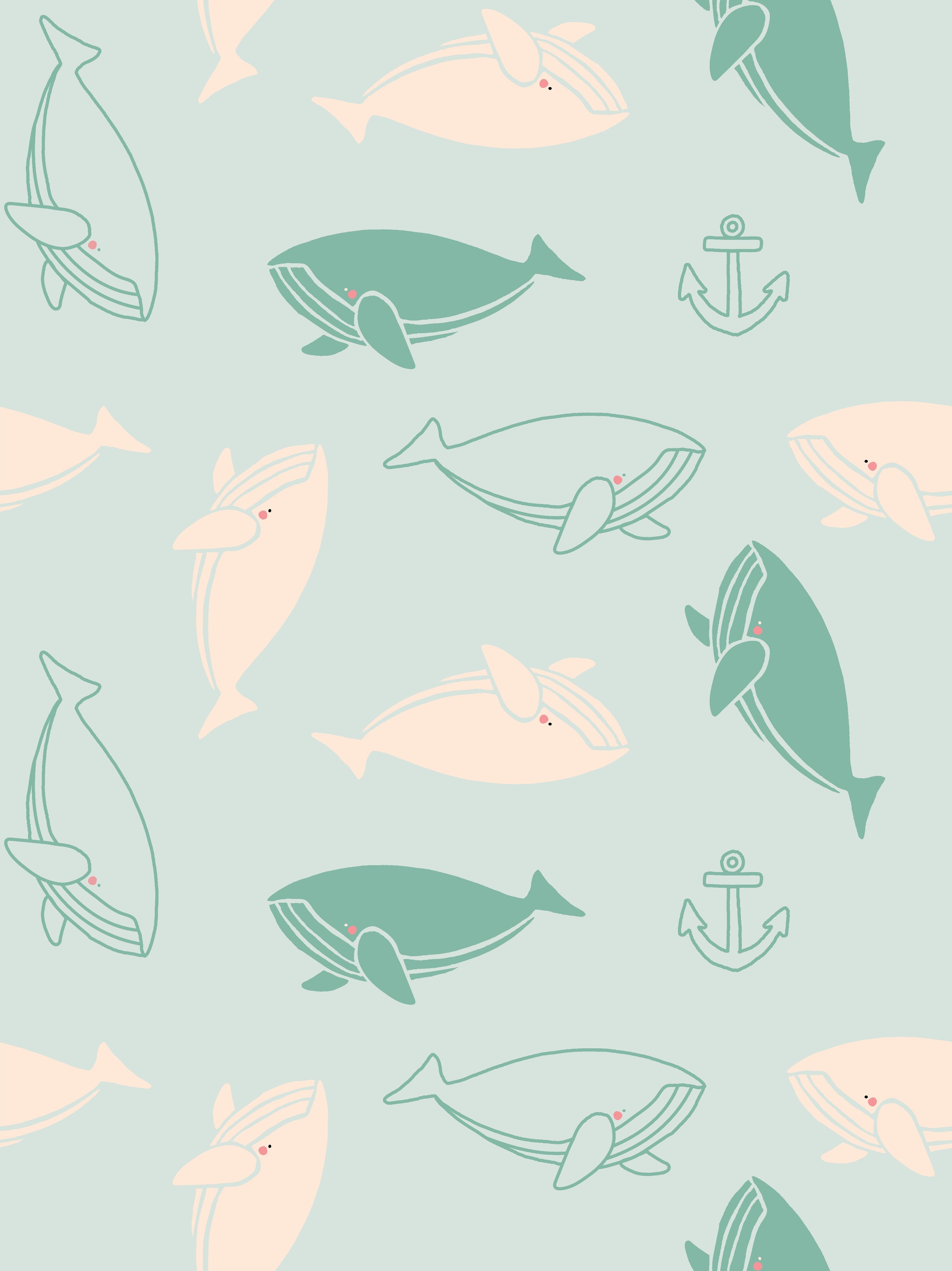 Repeating whale silhouettes in soft blue and peach tones create whimsical nautical pattern - view 11 - repeat-original - final
