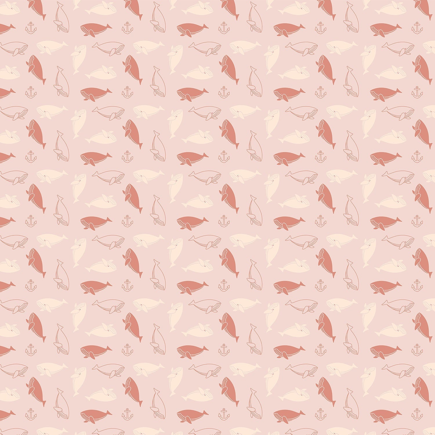 Repeating whale silhouettes in soft blue and peach tones create whimsical nautical pattern - view 14 - final