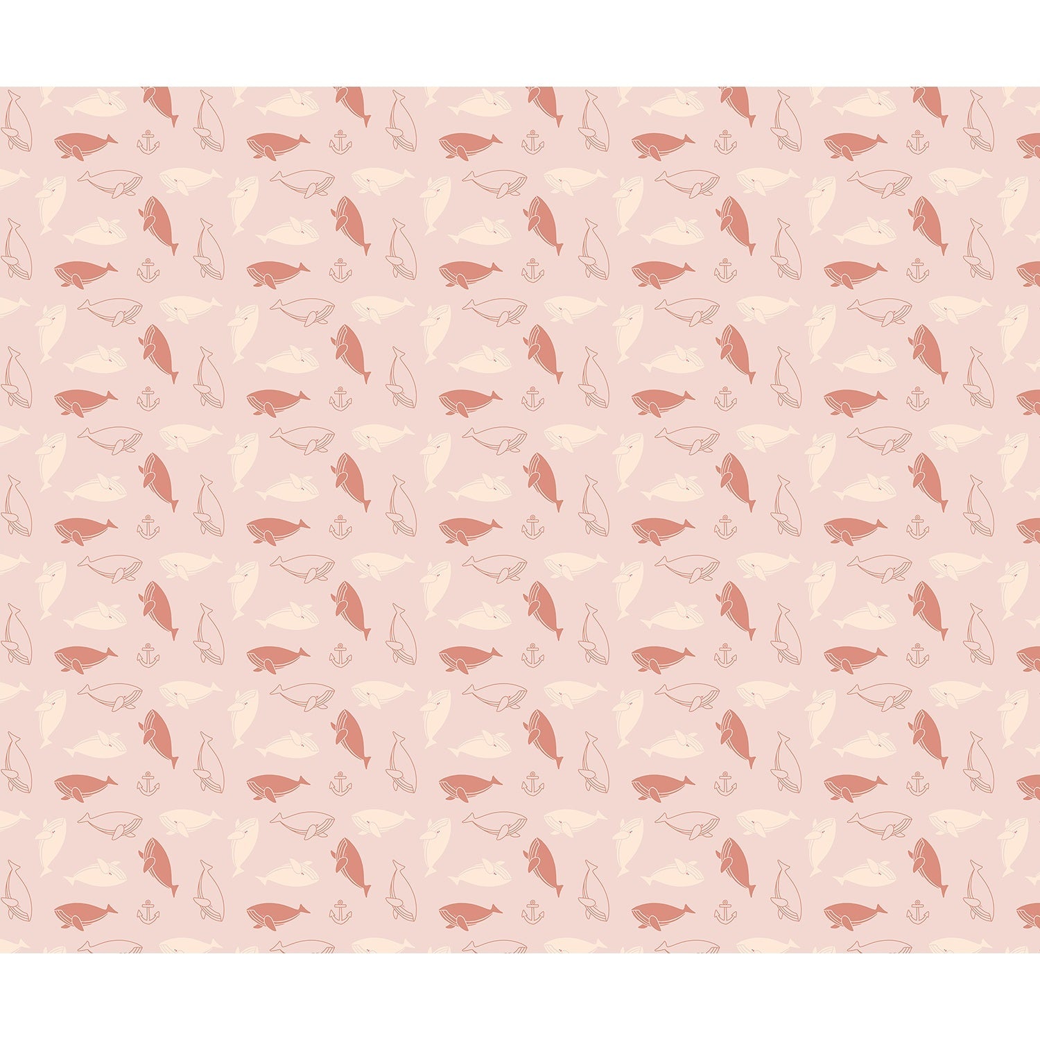 repeat-full-square Repeating whale silhouettes in soft blue and peach tones create whimsical nautical pattern - view 15 - final