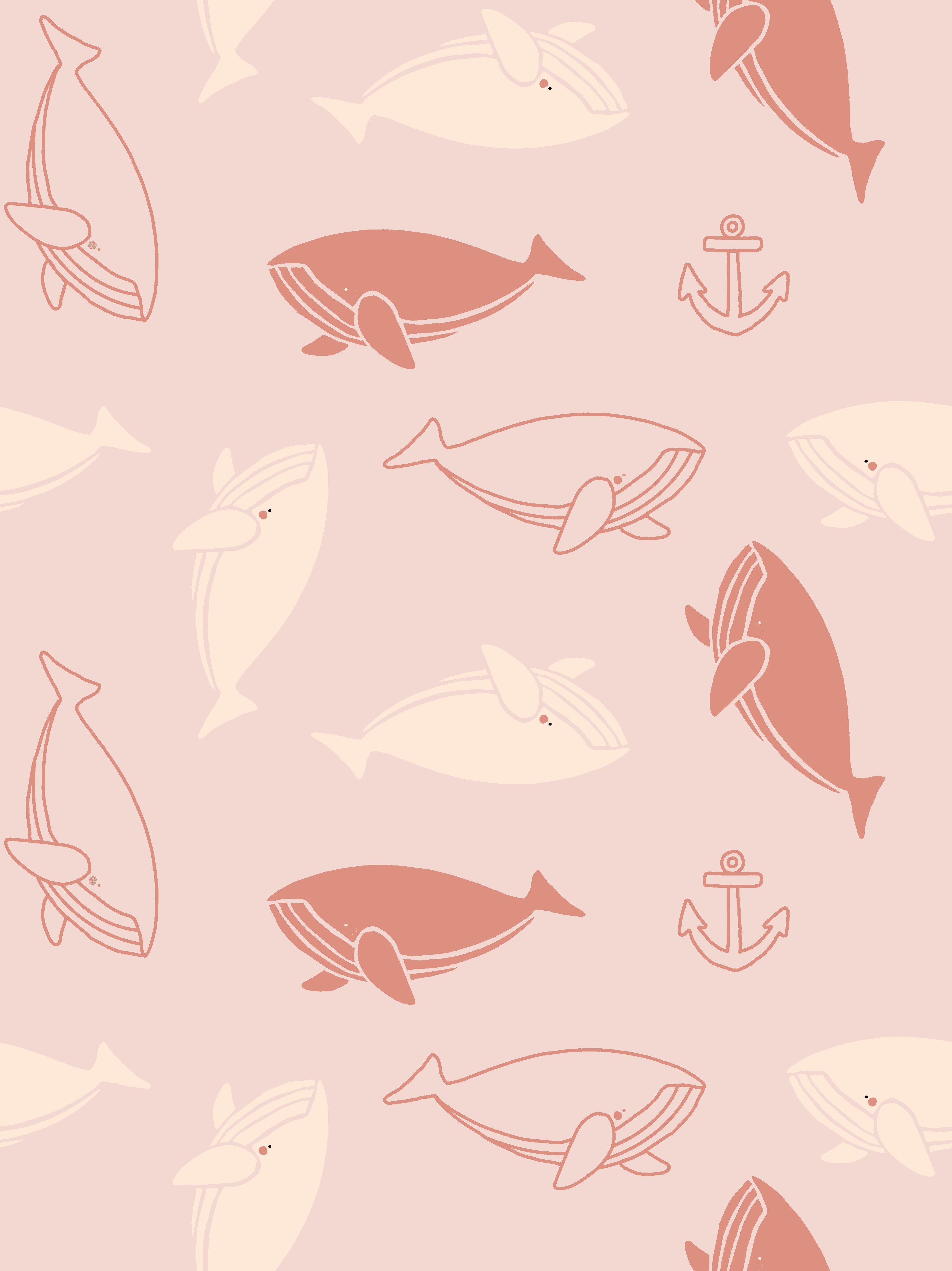 Repeating whale silhouettes in soft blue and peach tones create whimsical nautical pattern - view 16 - repeat-original - final