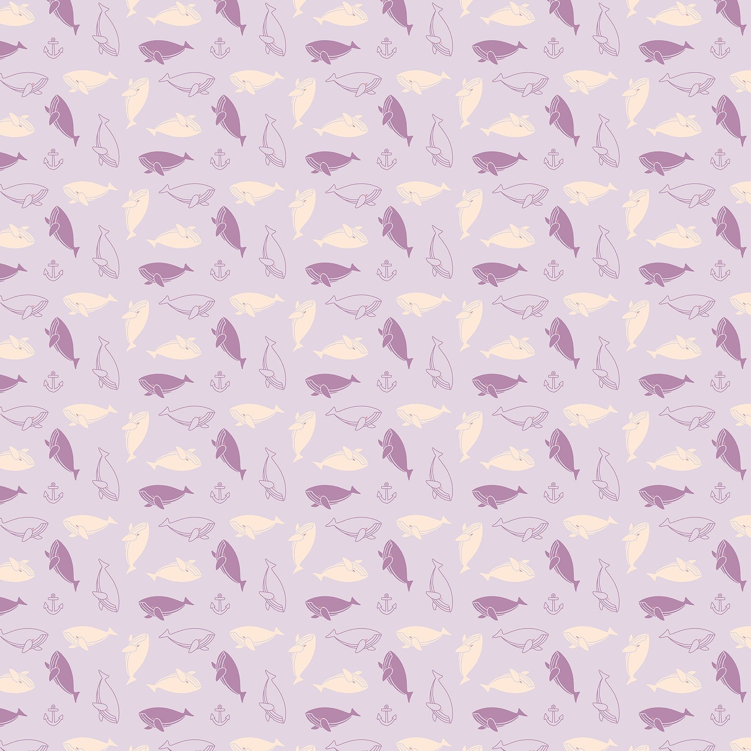 Repeating whale silhouettes in soft blue and peach tones create whimsical nautical pattern - view 19 - final