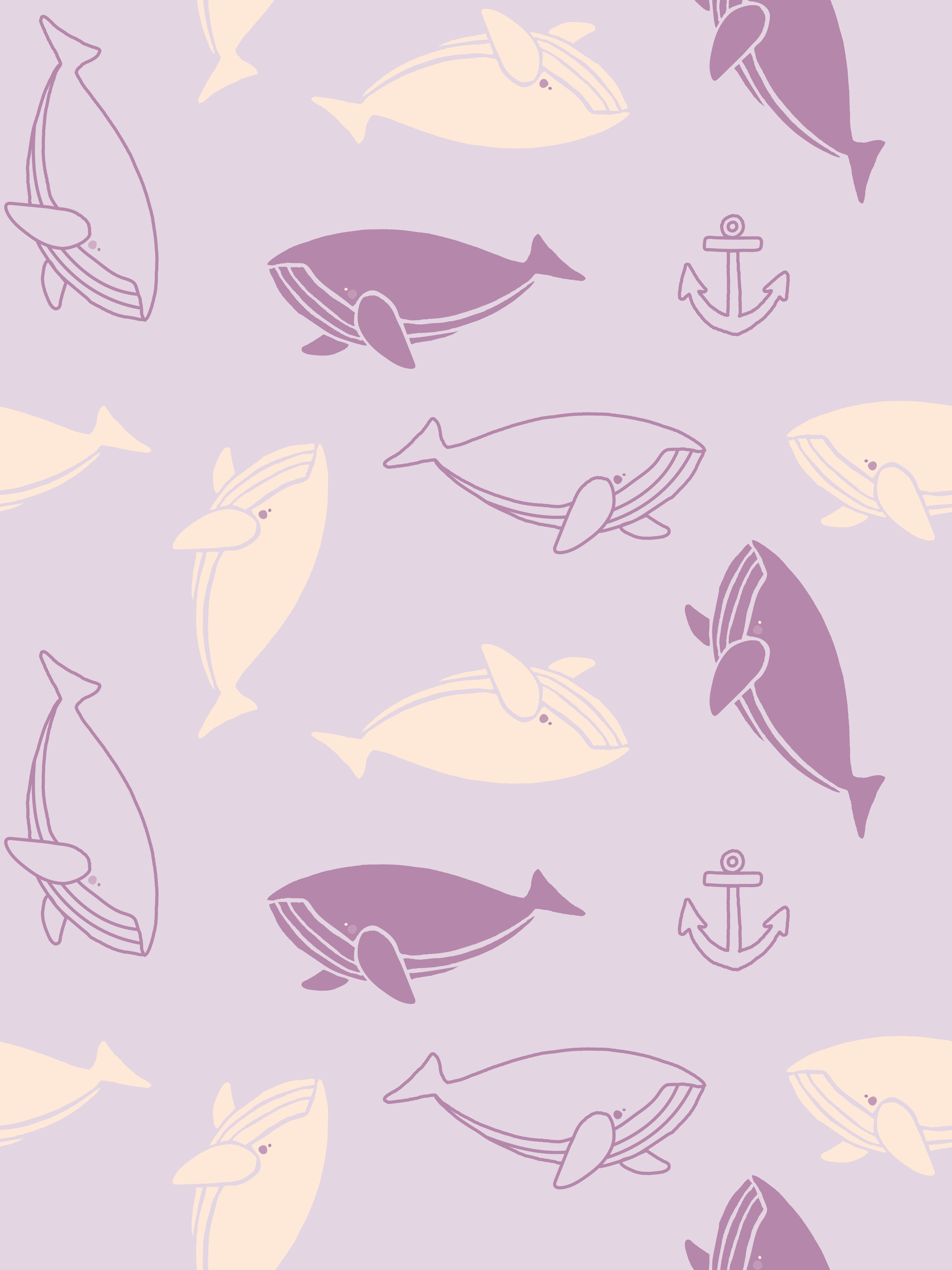 Repeating whale silhouettes in soft blue and peach tones create whimsical nautical pattern - view 21 - repeat-original - final