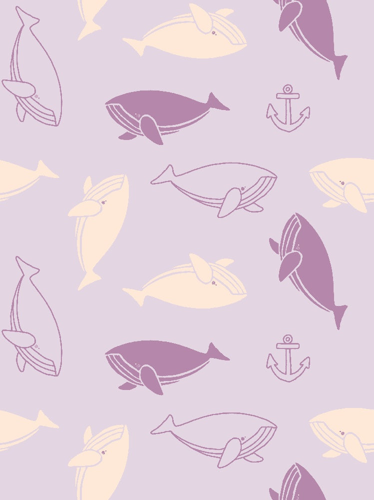 Repeating whale silhouettes in soft blue and peach tones create whimsical nautical pattern - view 22 - repeat-small - final