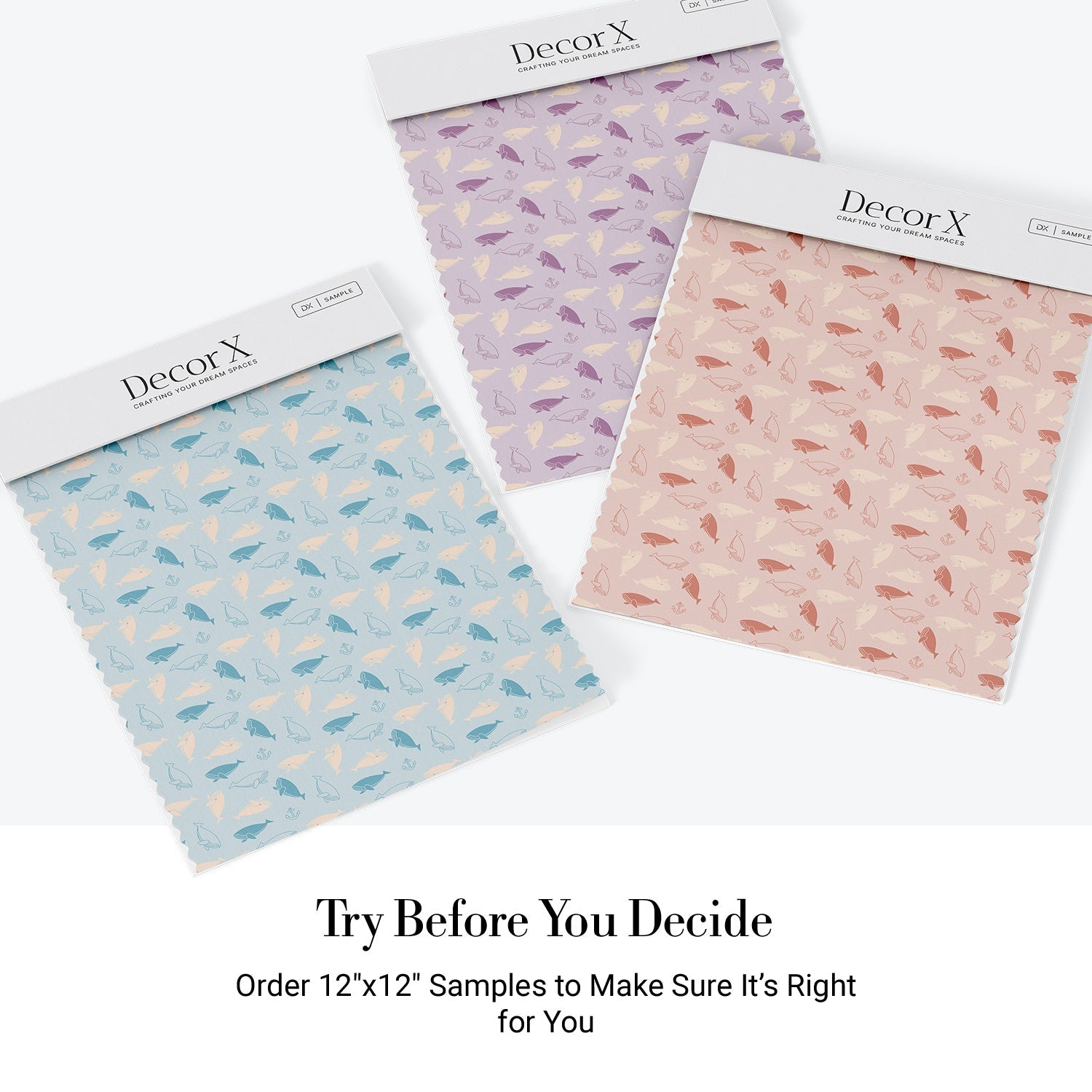 Repeating whale silhouettes in soft blue and peach tones create whimsical nautical pattern - view 23 - final all-groups samples