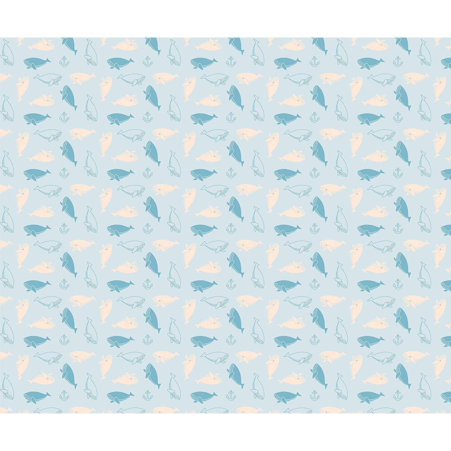 Repeating whale silhouettes in soft blue and peach tones create whimsical nautical pattern - view 5 - repeat-full-square - final