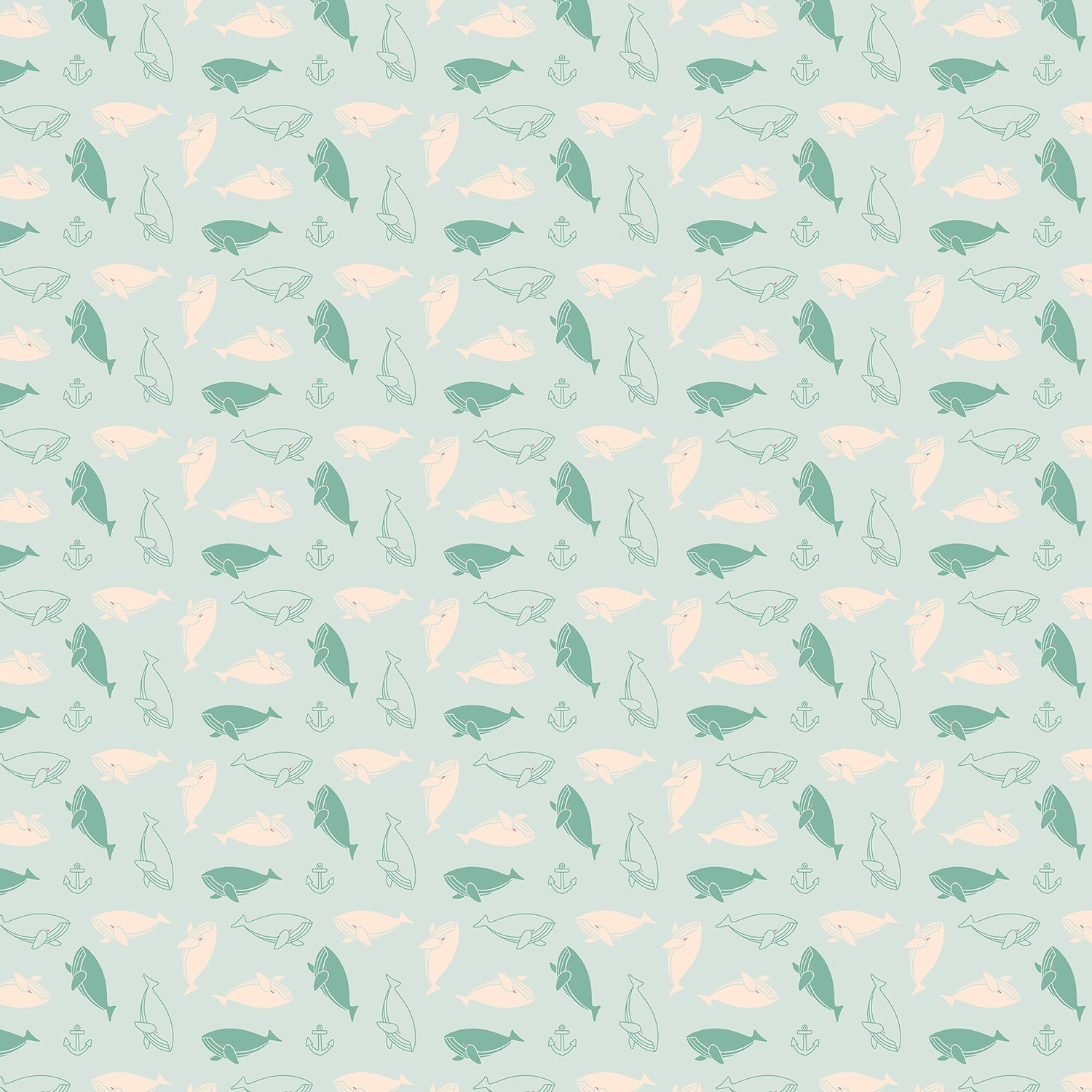 Repeating whale silhouettes in soft blue and peach tones create whimsical nautical pattern - view 9 - final