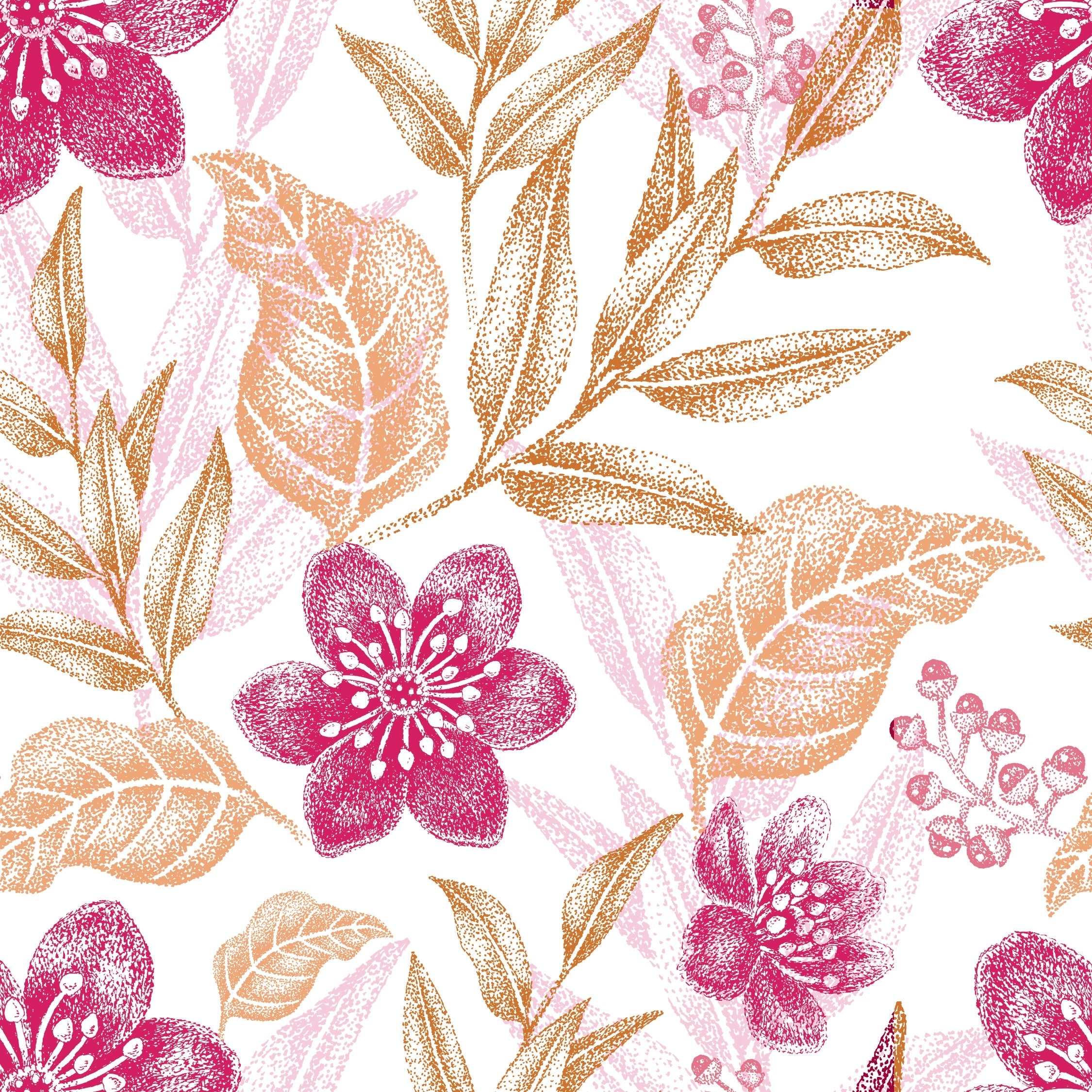 Delicate purple flowers with sage leaves create elegant repeating floral motif on white background - view 13 - repeat-original - final