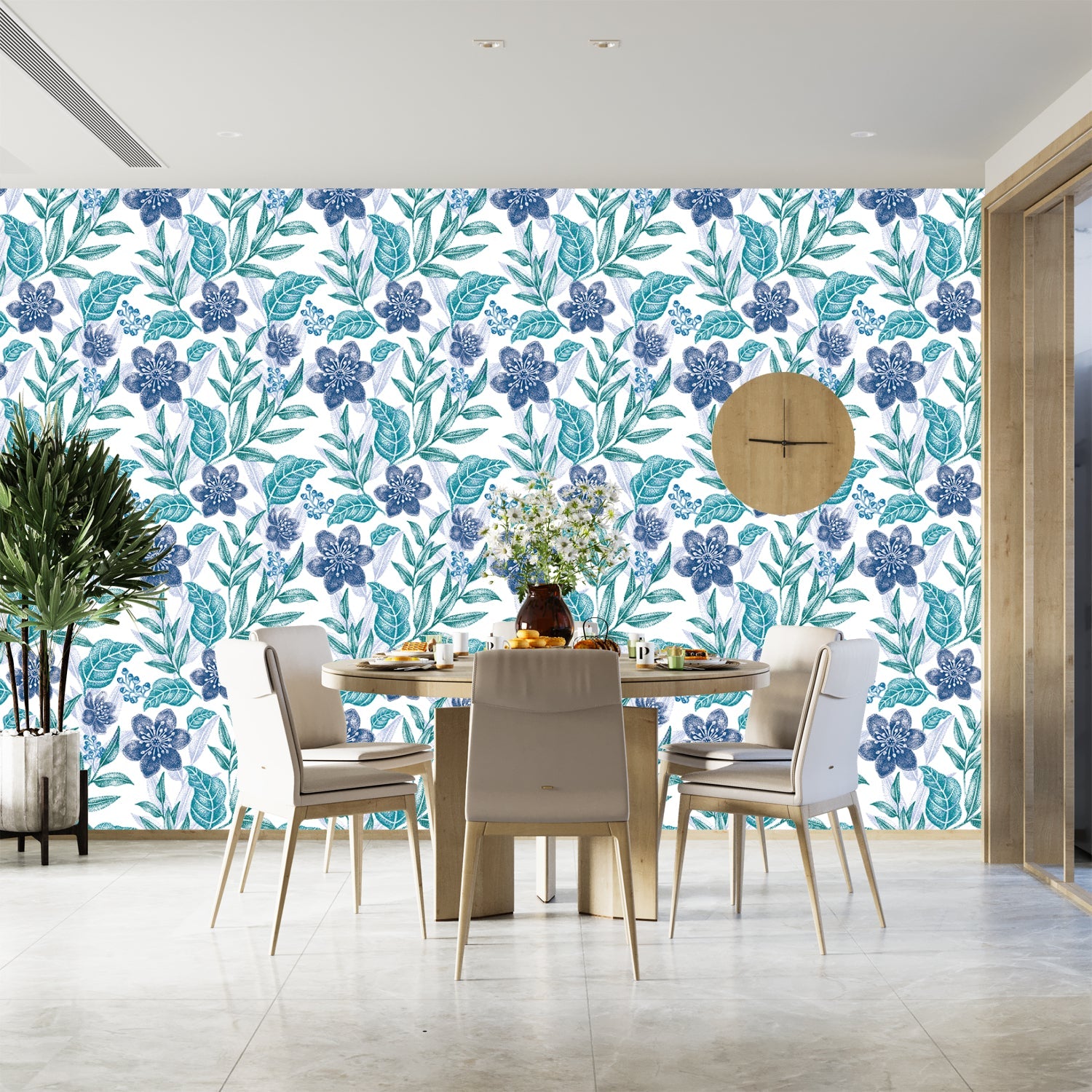 Delicate purple flowers with sage leaves create elegant repeating floral motif on white background - view 15 - final