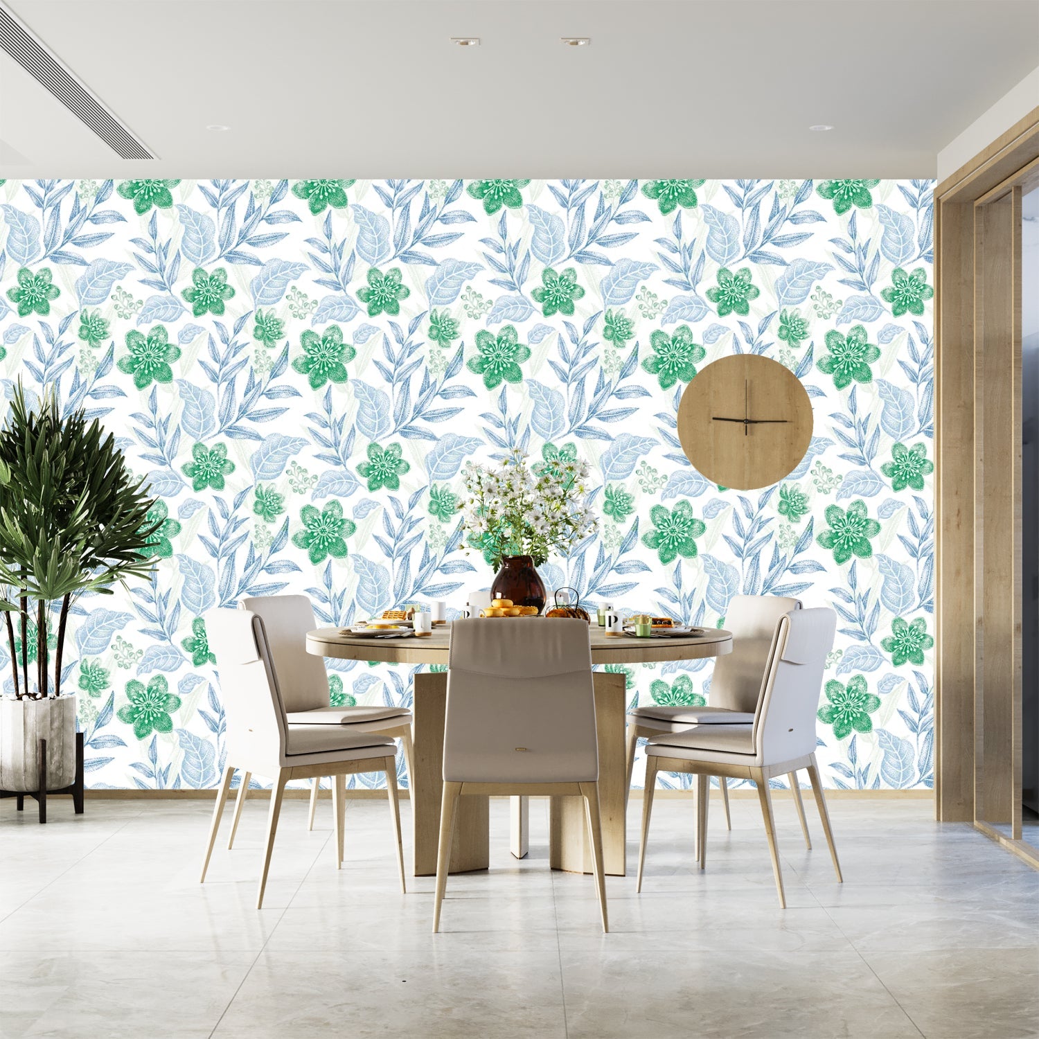 Delicate purple flowers with sage leaves create elegant repeating floral motif on white background - view 20 - final