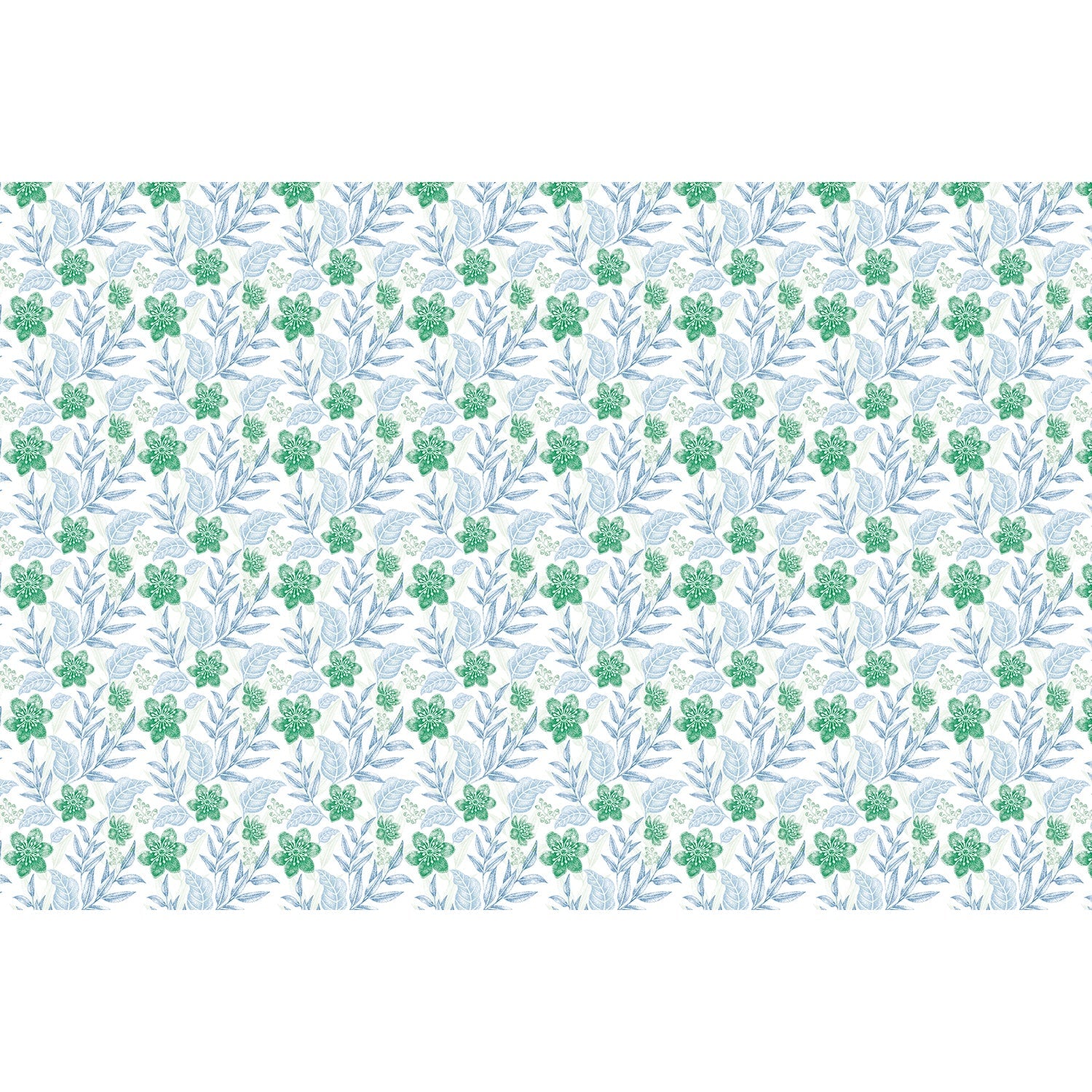 Delicate purple flowers with sage leaves create elegant repeating floral motif on white background - view 25 - final