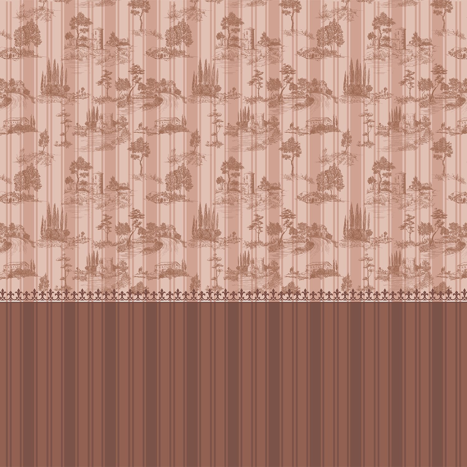 Lavender European countryside toile pattern featuring castles and trees in classic scenic style - view 16 - final