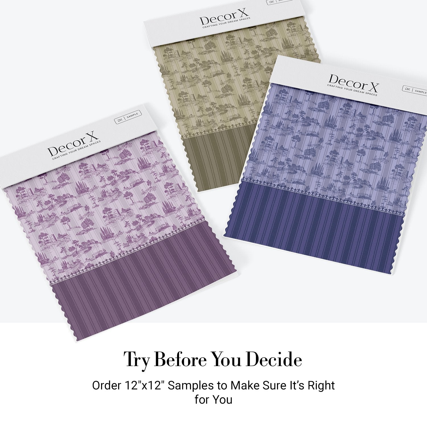 Lavender European countryside toile pattern featuring castles and trees in classic scenic style - view 19 - final all-groups samples