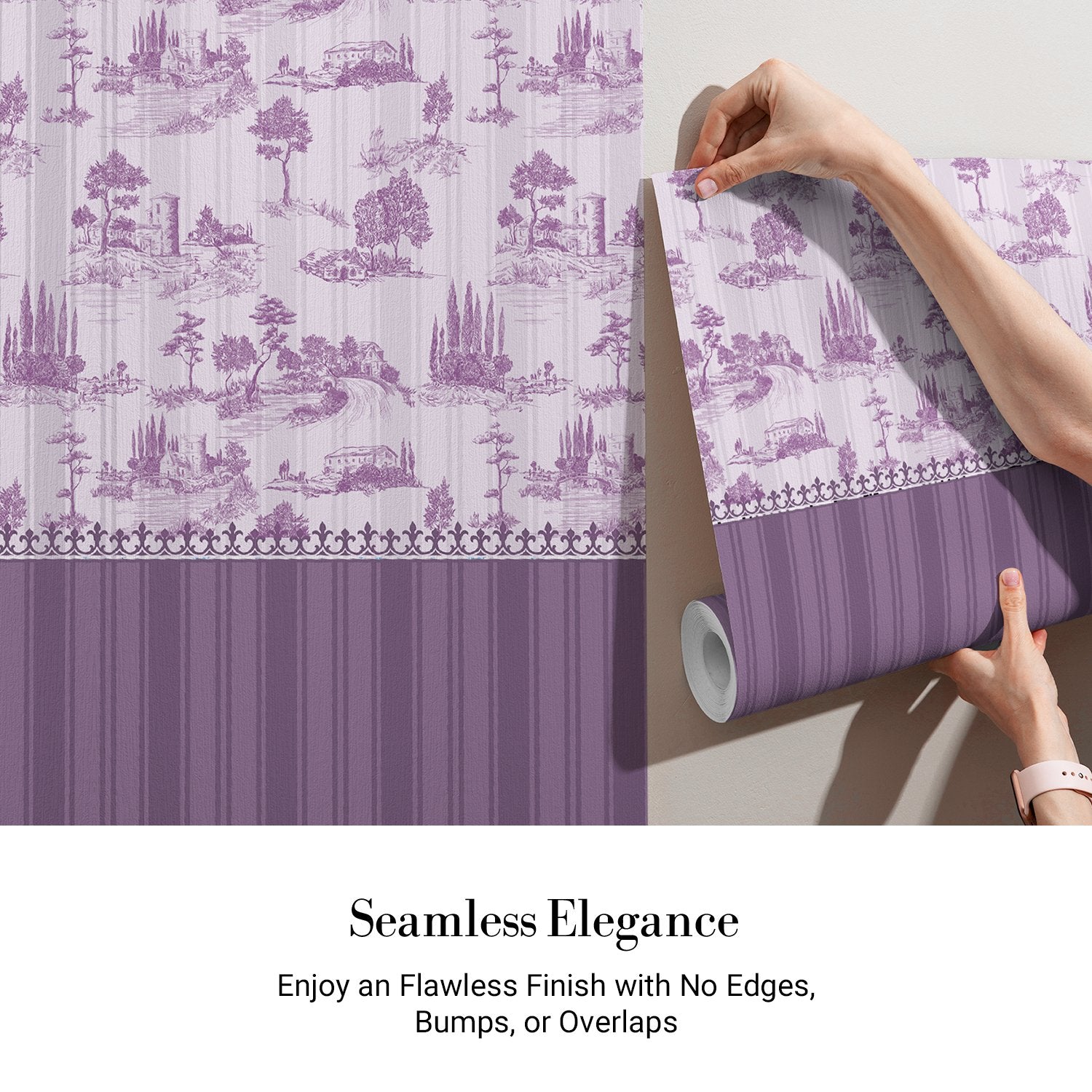 Lavender European countryside toile pattern featuring castles and trees in classic scenic style - view 3 - final
