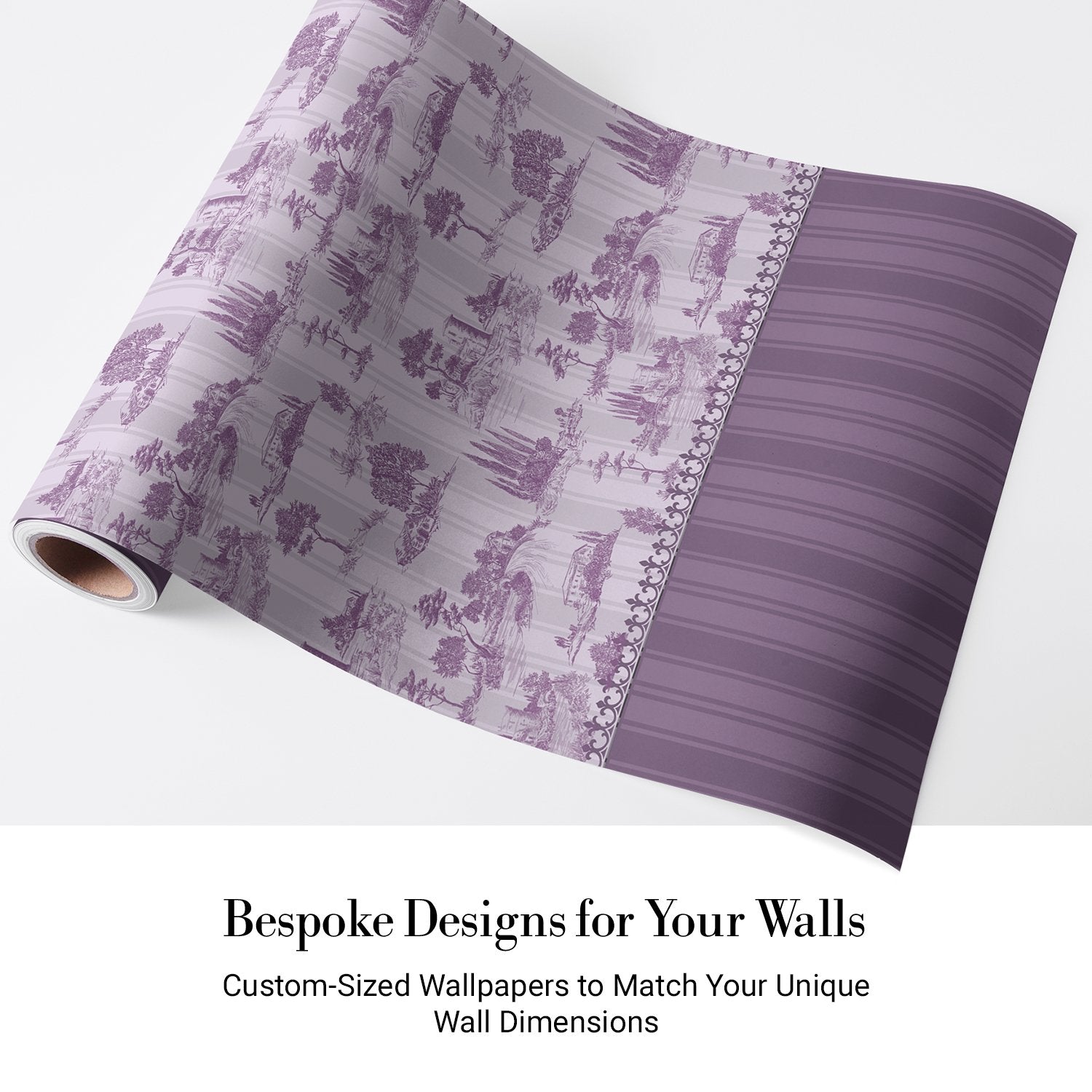 Lavender European countryside toile pattern featuring castles and trees in classic scenic style - view 4 - final