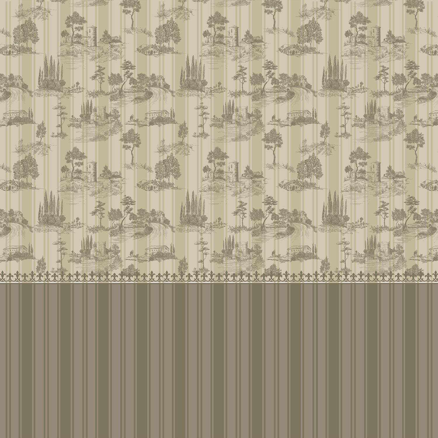 Lavender European countryside toile pattern featuring castles and trees in classic scenic style - view 8 - final