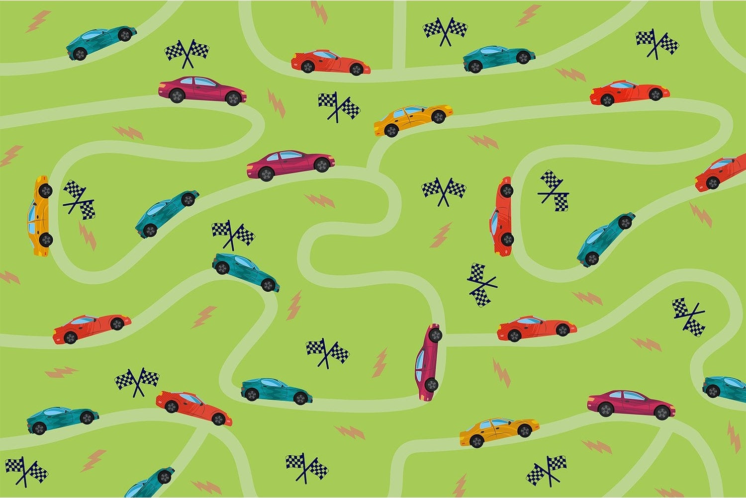 "Dynamic race car track design in lea - kids wallpaper mural-inequal final"