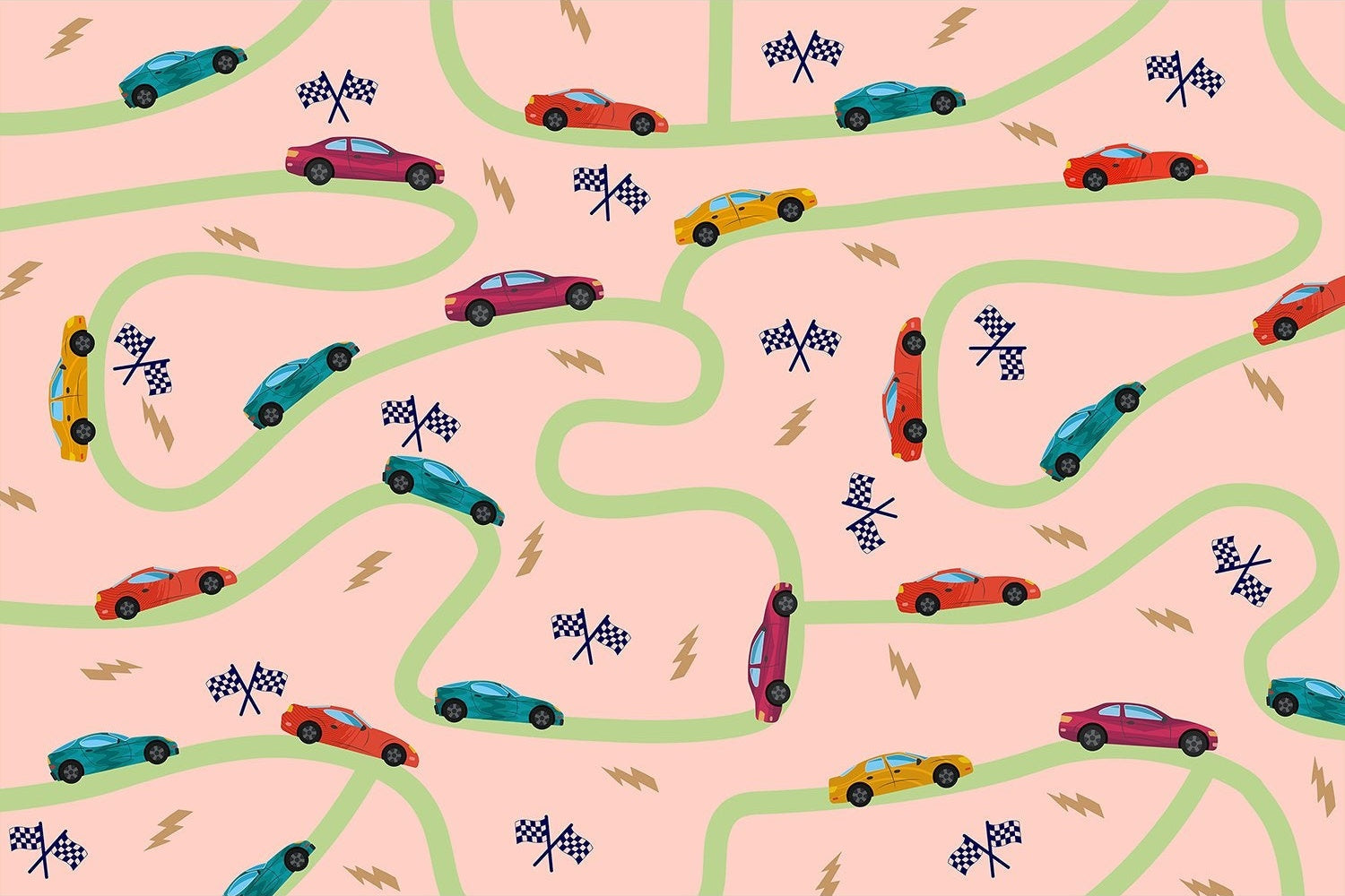 "Dynamic race car track design in lea - kids wallpaper mural-inequal final"