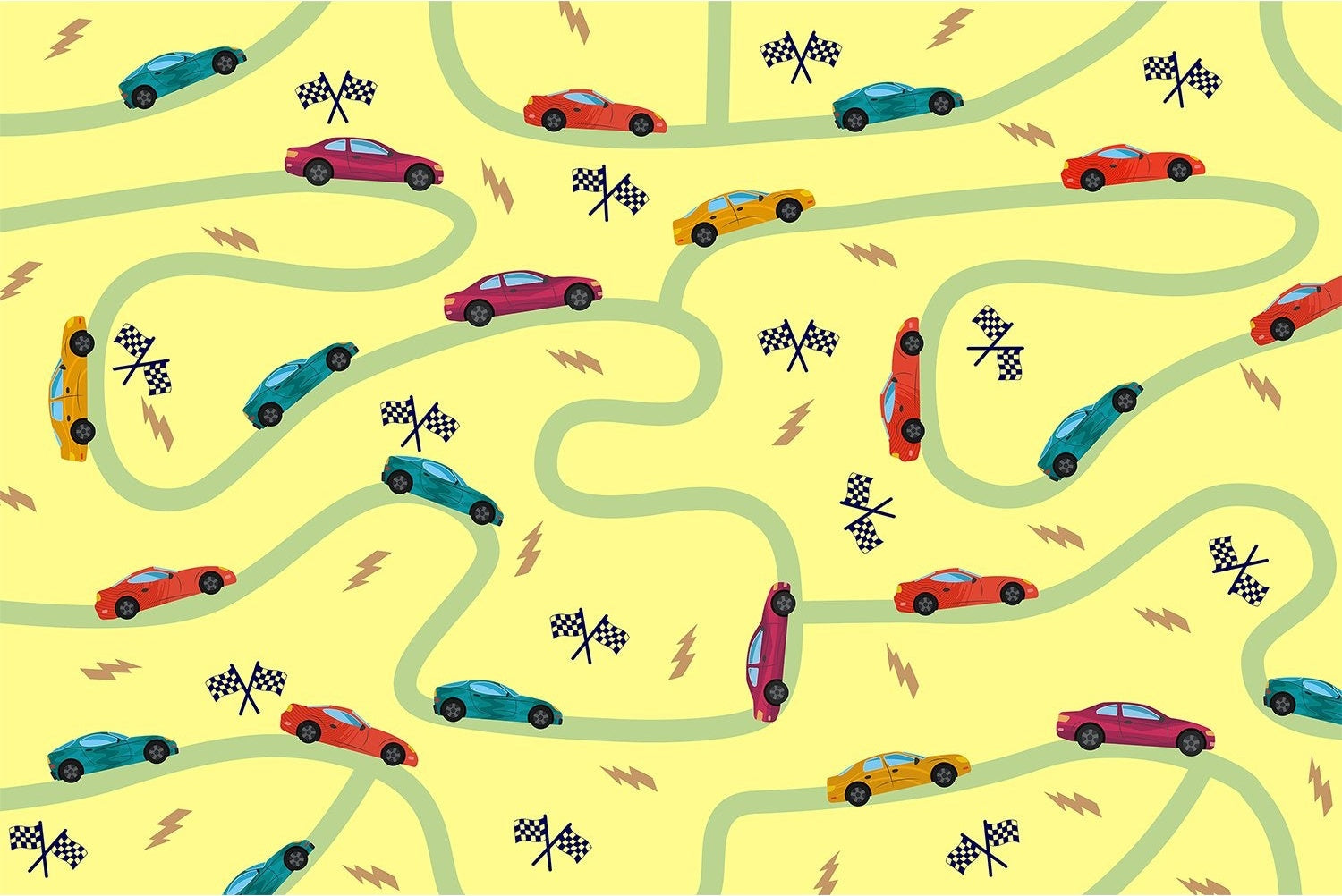 "Dynamic race car track design in lea - kids wallpaper mural-inequal final"