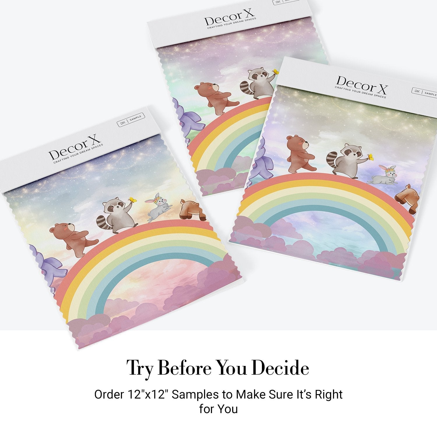 Cute cartoon animals dancing on rainbow with constellation mobile in dreamy pastel sky - view 15 - final all-groups samples