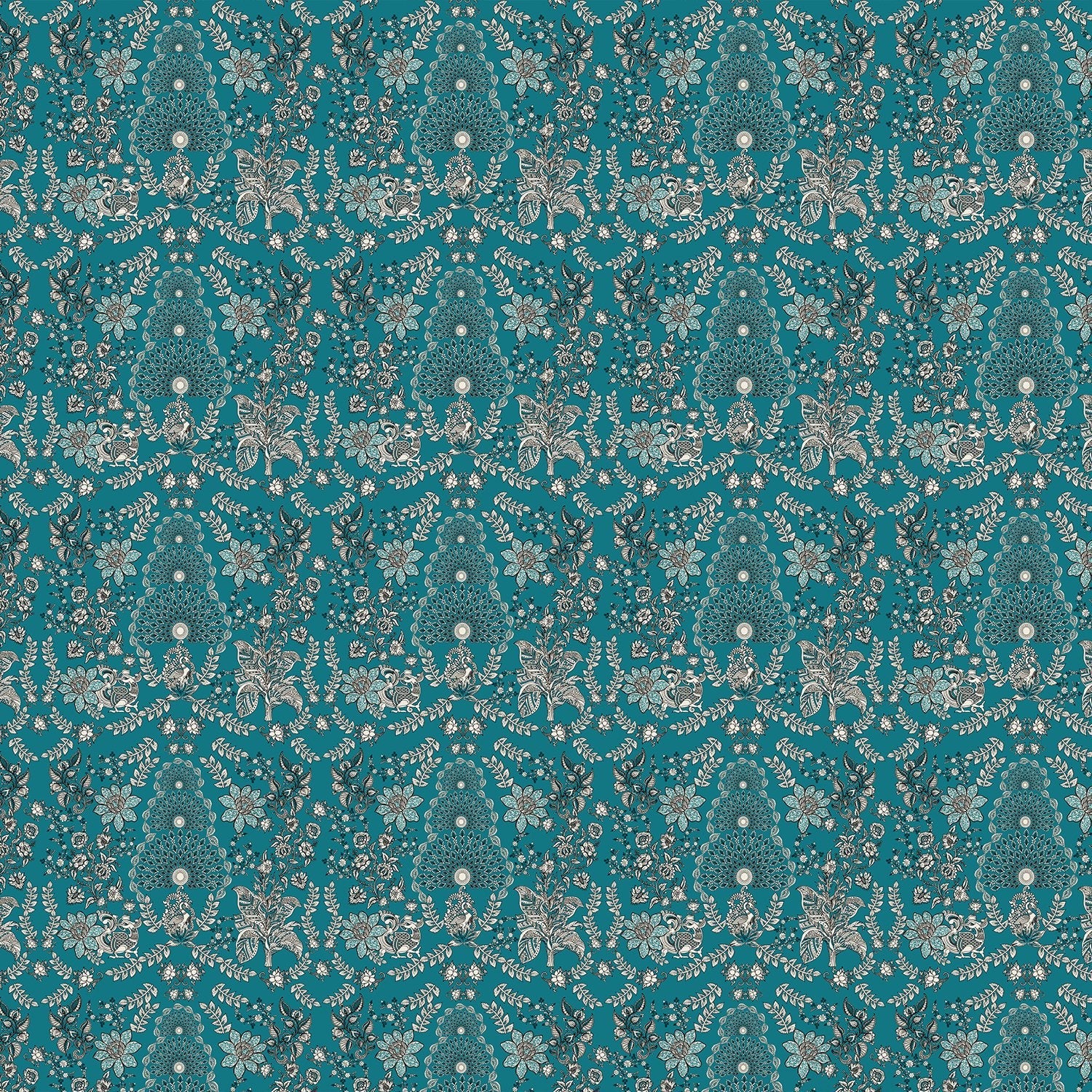 Ornate red and silver damask print with intricate floral medallions and traditional Persian motifs - view 10 - final