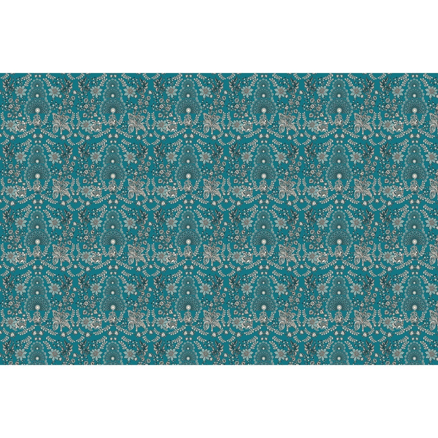 Ornate red and silver damask print with intricate floral medallions and traditional Persian motifs - view 12 - final