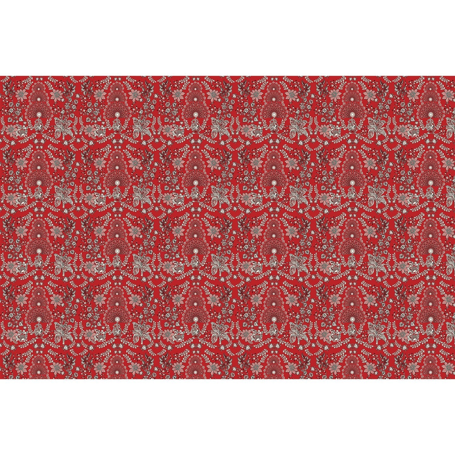 Ornate red and silver damask print with intricate floral medallions and traditional Persian motifs - view 6 - repeat-full-square - final